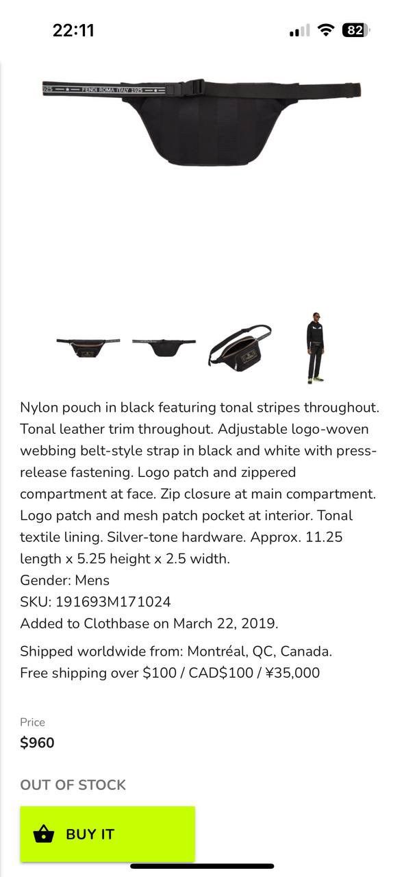 Fendi Nylon Pouch Luxury Sling Logo Banan Shoulder Y2K Bag