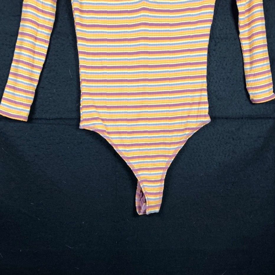 Free People Free People Bodysuit Yellow Striped One Piece Womens S XS Put a Stripe On It Thong Back Preppy casual normcore Cute Size S / US 4 / IT 40 - 3 Thumbnail