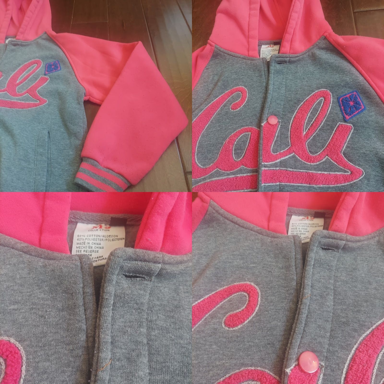 Vintage VINTAGE MJ Collection Women's Varsity Jacket Hoodie Long Zip 14 Pink Gray 90s School Size XL / US 12-14 / IT 48-50 - 8 Thumbnail