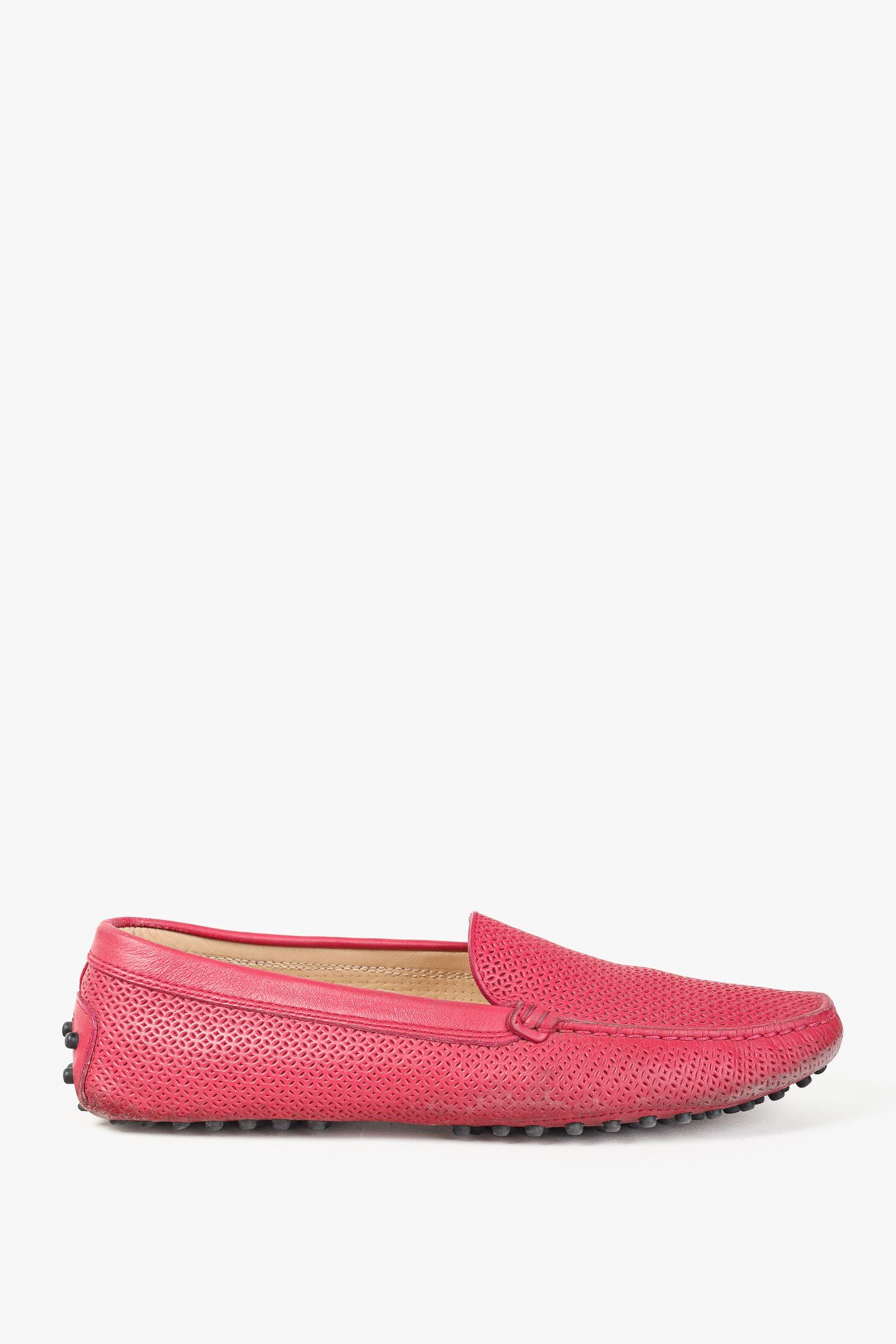 Tod's Tod's Pink Textured-Leather Gommino Driving Loafers Size US 7 / IT 37 - 1 Thumbnail