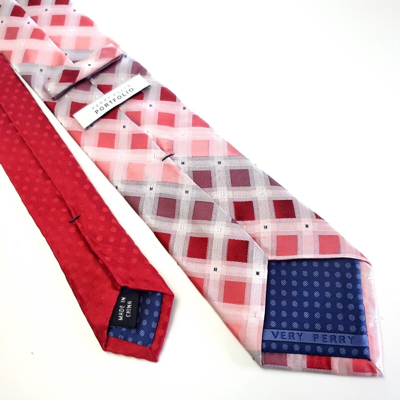 Perry Ellis Perry Ellis Portfolio Red Woven Plaid Skinny Silk Tie Size ONE SIZE - 6 Thumbnail