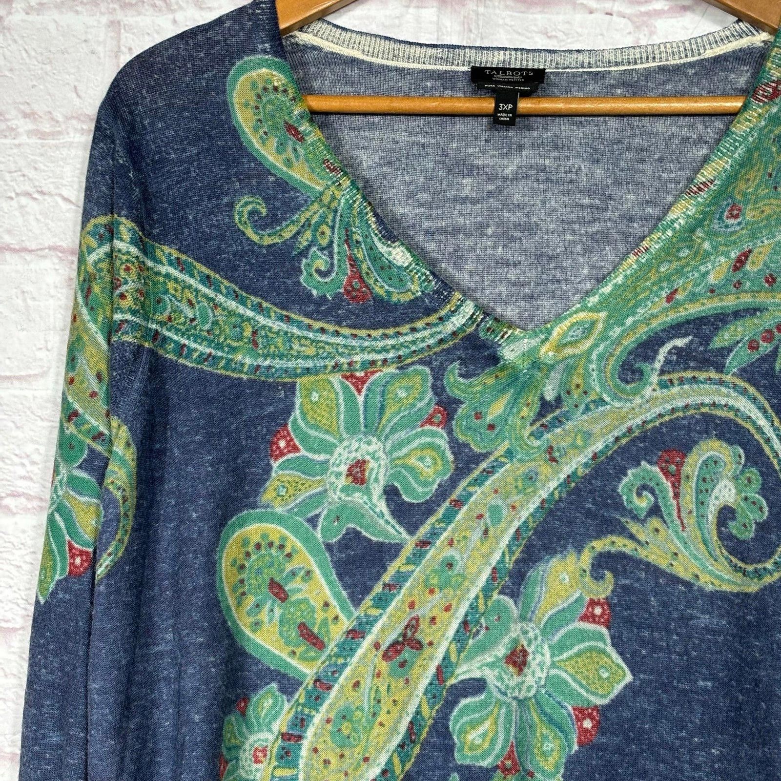 Other Talbots Paisley Merino Wool V-Neck Sweater 3XP Size M / US 6-8 / IT 42-44 - 2 Thumbnail