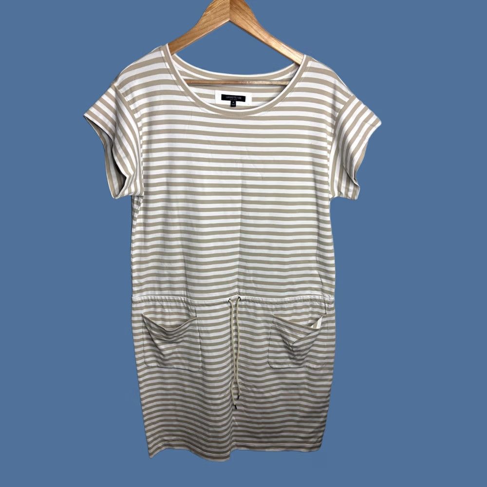 Vintage Lafayette 148 Womens Medium Beige White Stripe Shirt Dress Size M / US 6-8 / IT 42-44 - 1 Thumbnail