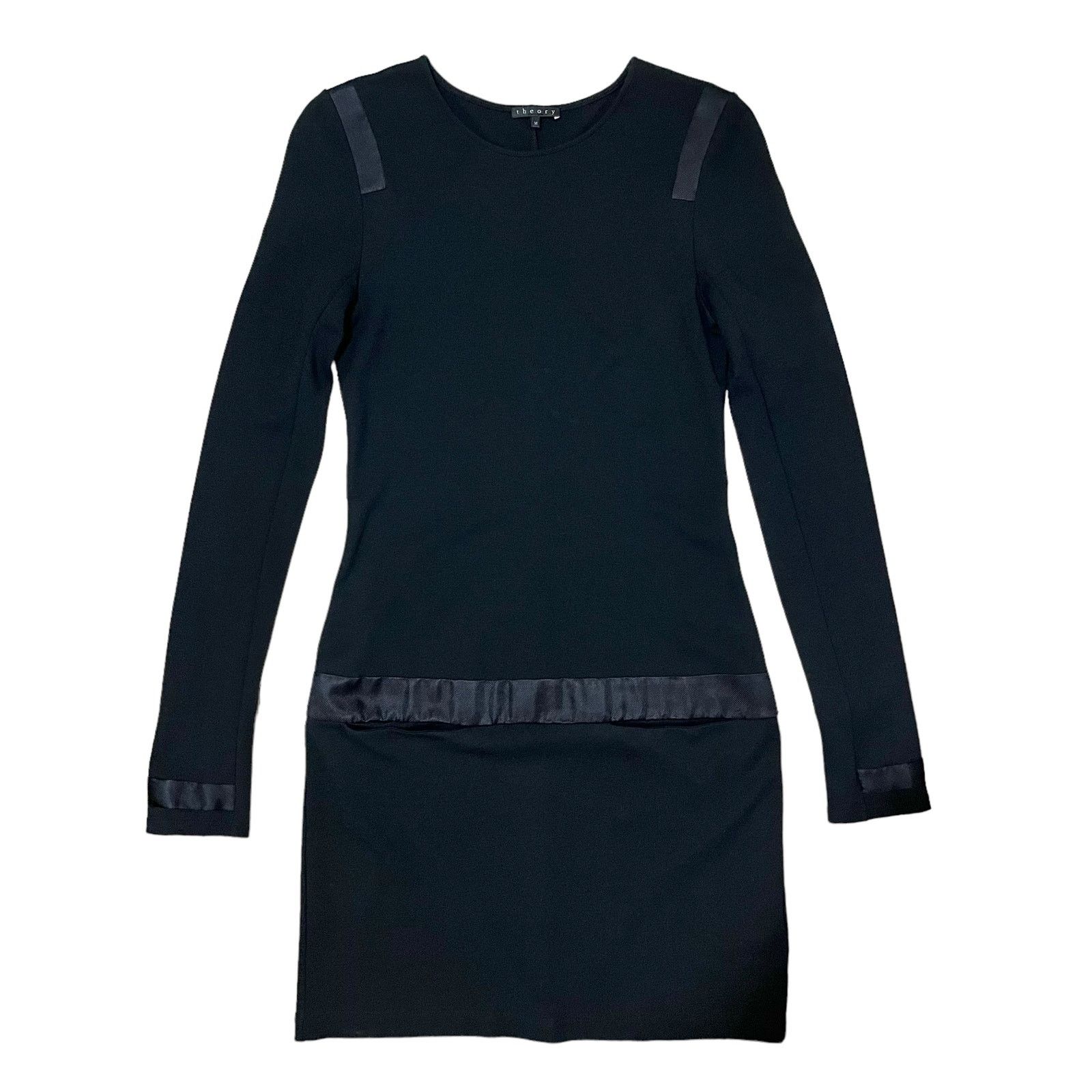 Theory Theory Vintage Black Drop-Waist Long-Sleeve Shift Midi Dress Size M / US 6-8 / IT 42-44 - 2 Thumbnail