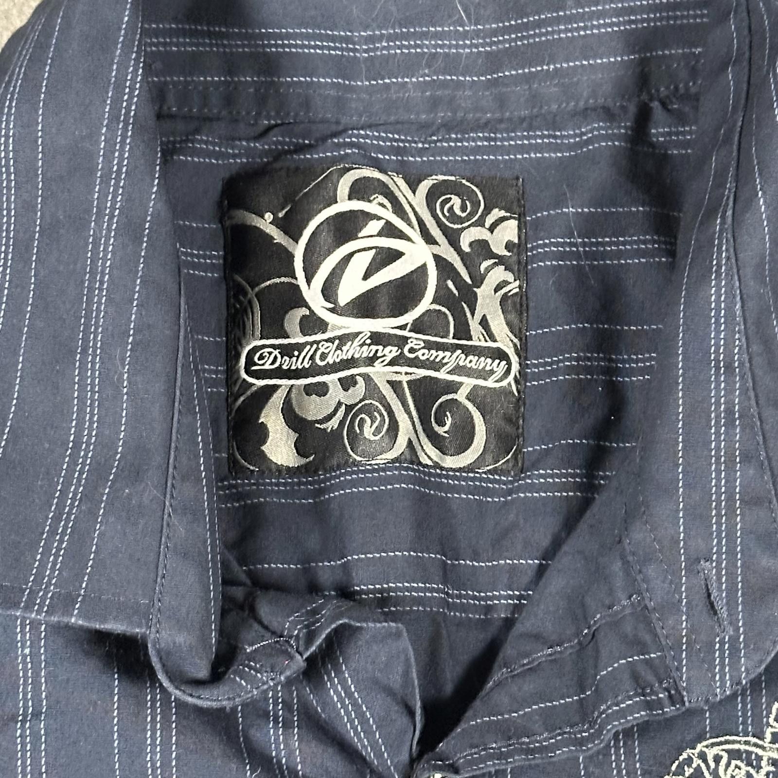 Other y2k Men button up M Navy Blue Graphic Embroidered pinstripe Size US XL / EU 56 / 4 - 4 Thumbnail