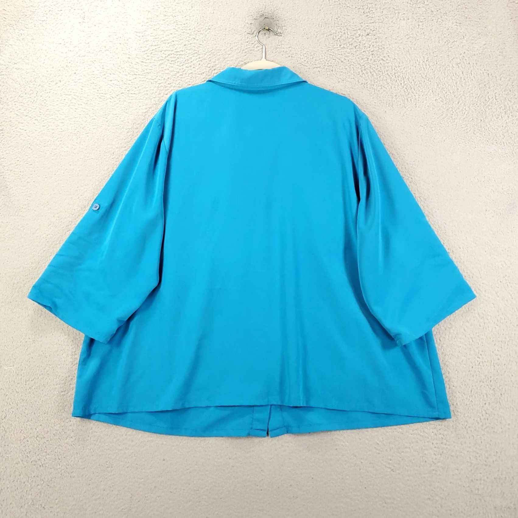 Vintage Susan Graver Blouse Womens 3X Blue Button Up Roll Tab Sleeve Pockets Flap Pockets? Size XXL / US 16-18 / IT 52-54 - 7 Thumbnail