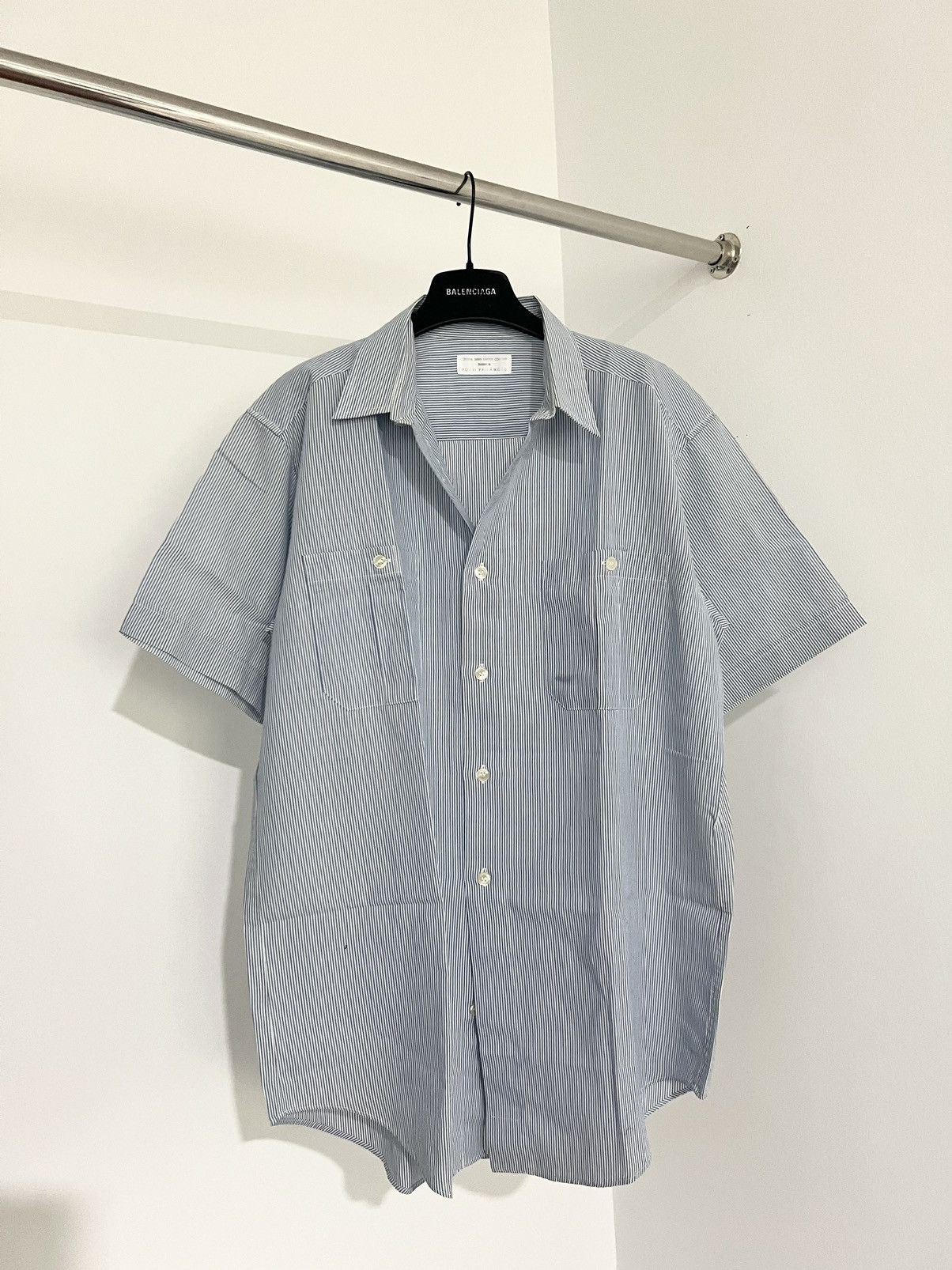 image of Yohji Yamamoto Open Collar Shirt Stripes in Blue/White, Men's (Size Medium)