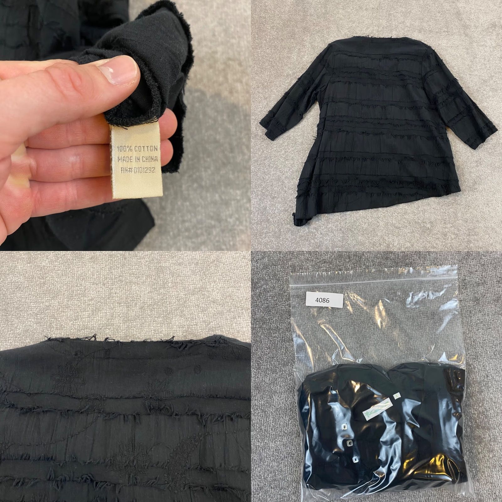 Vintage Lulu-B Top Womens Large Black Ruffle Asymmetrical 3/4 Sleeve Shirt V-Neck Button Shirt Blouse Men/Women? Size L / US 10 / IT 46 - 8 Thumbnail