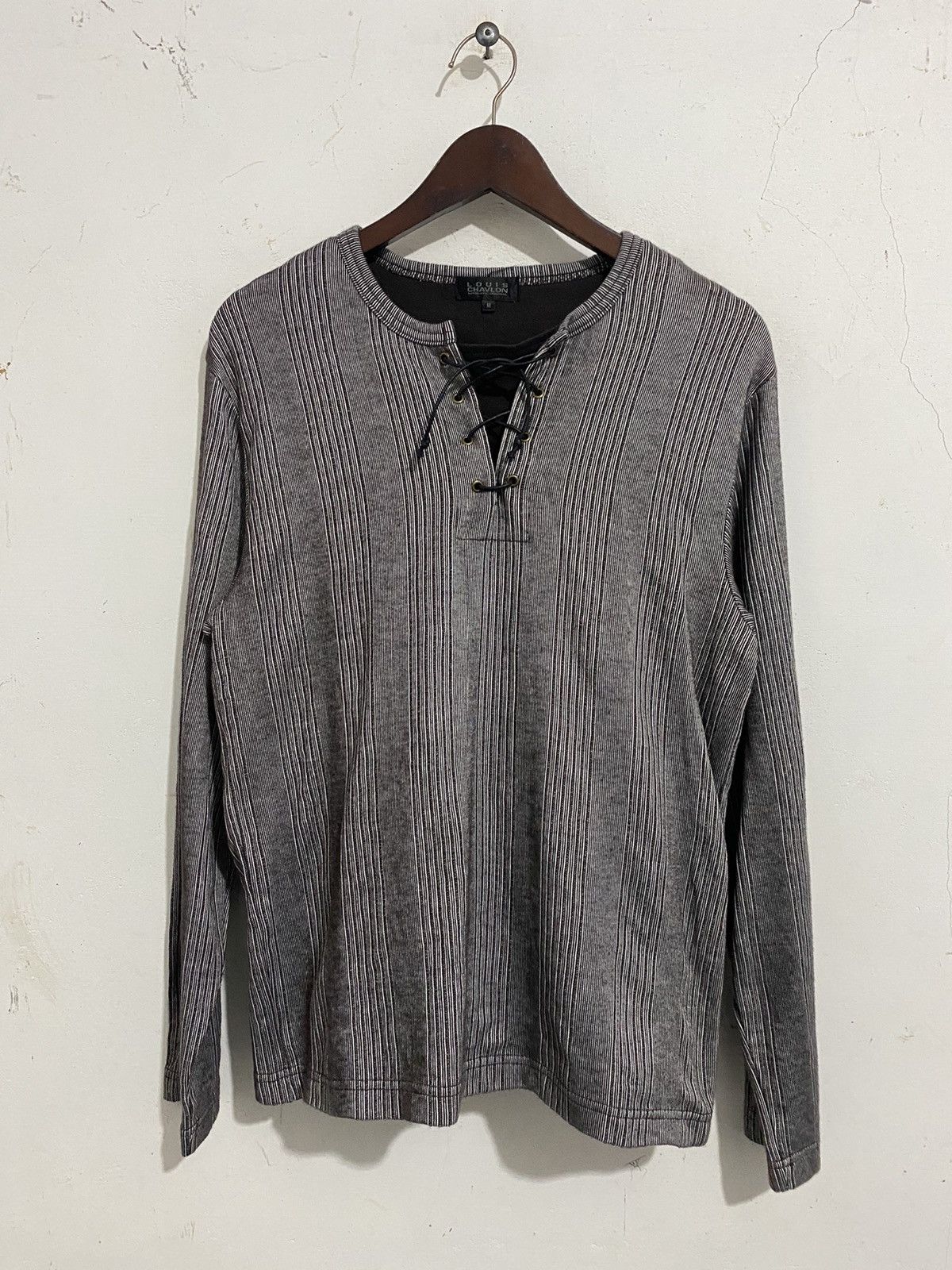 image of Japanese Lace Striped Longsleeve Goa Kmrii Styled in Brown, Men's (Size Medium)