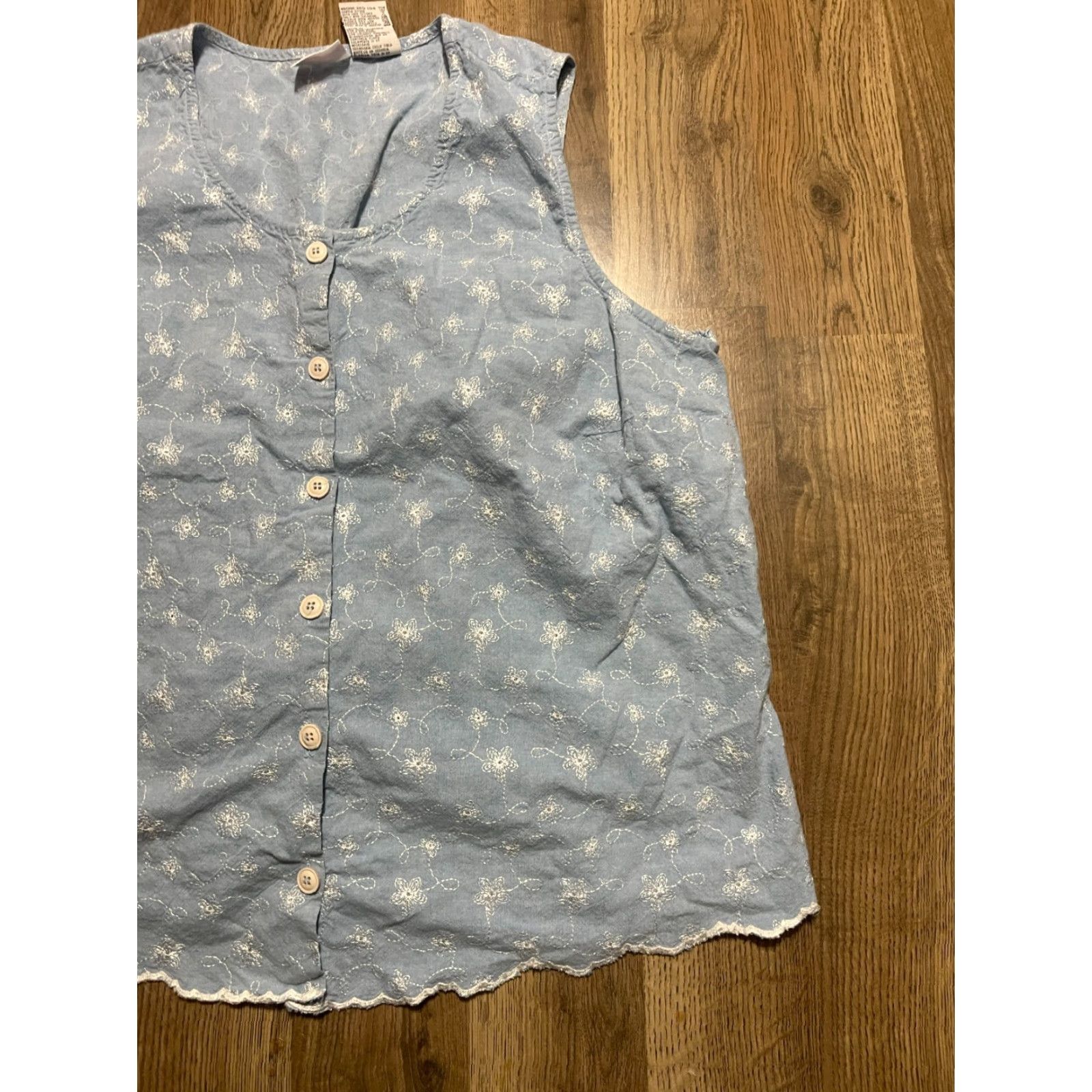 Vintage Bobbie Brooks Shirt Women's Plus 24W Blue Floral Sleeveless Button Up Size 4XL / US 24-26 - 4 Thumbnail