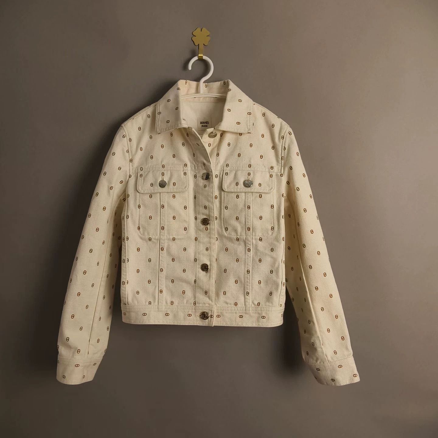 Hermes Hermès full logo pig nose ivory denim jacket size 34 Size XS / US 0-2 / IT 36-38 - 1 Thumbnail