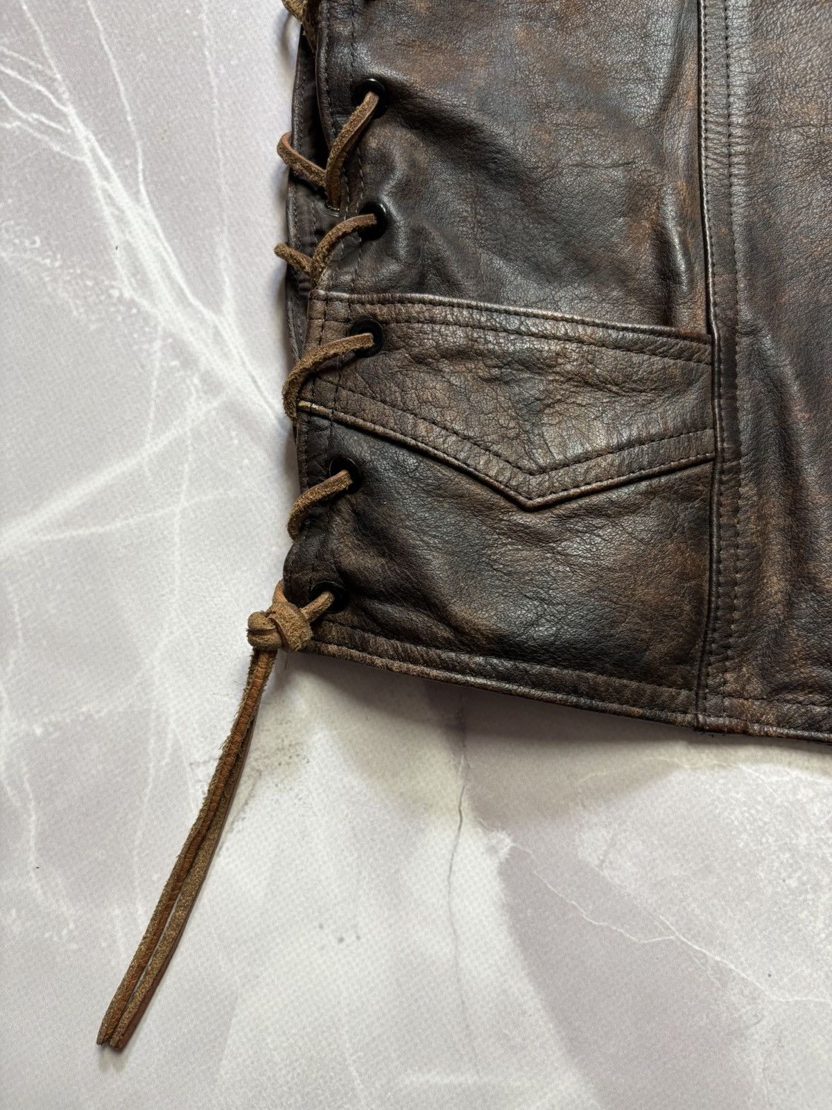 Cowboy Equipment Santa Fe Leather Vest Distressed Cowboy Western Lace-up Size M / US 6-8 / IT 42-44 - 6 Thumbnail