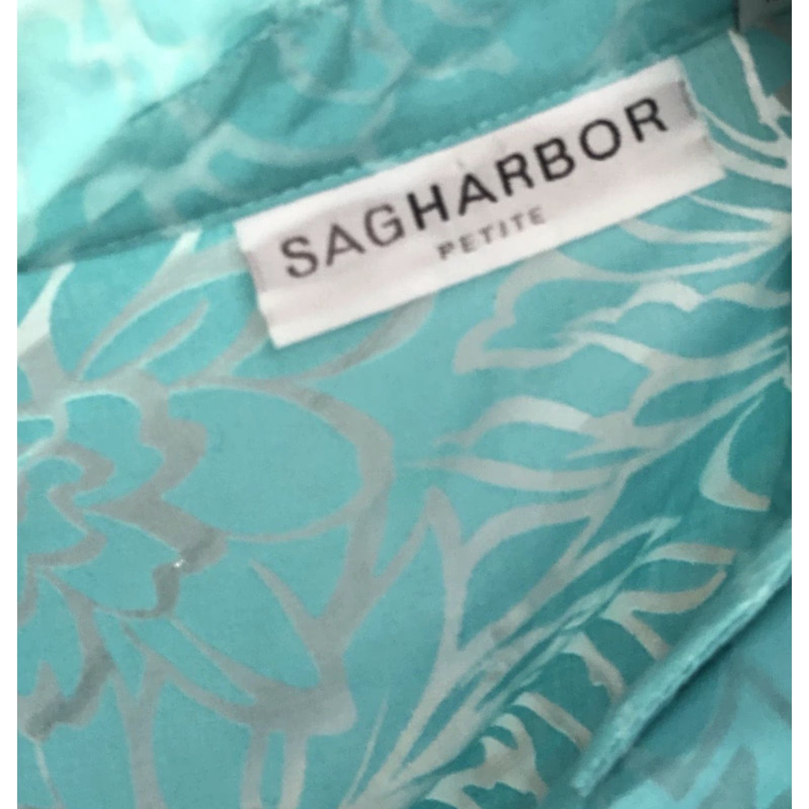Vintage Sag Harbor Blouse Shirt Womens Large Aqua Floral Roll Tab Sleeve Collared Button Basic Beach Tropical Summer Florida Lightweight Casual Size L / US 10 / IT 46 - 6 Thumbnail