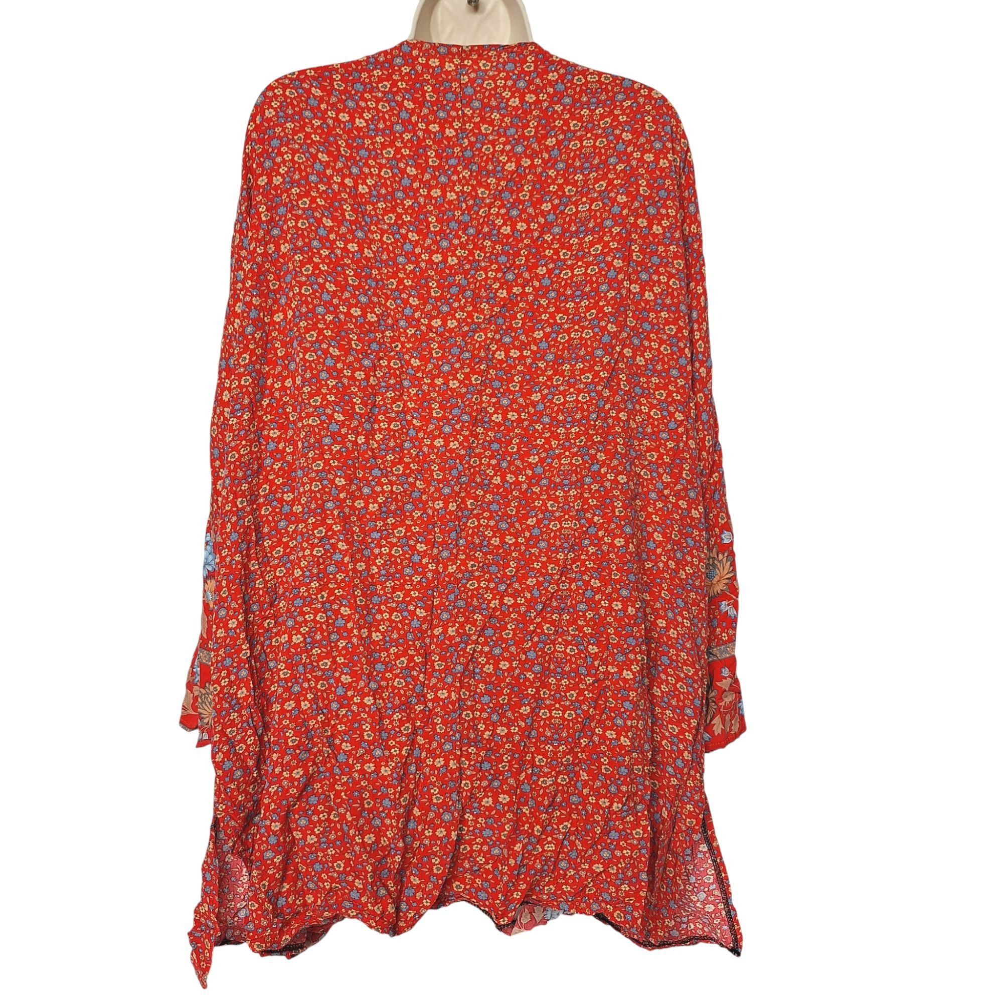 Other Boho Floral Kimono Cardigan Red Mixed Print Open Front Robe Size 3XL / US 20-22 - 3 Thumbnail