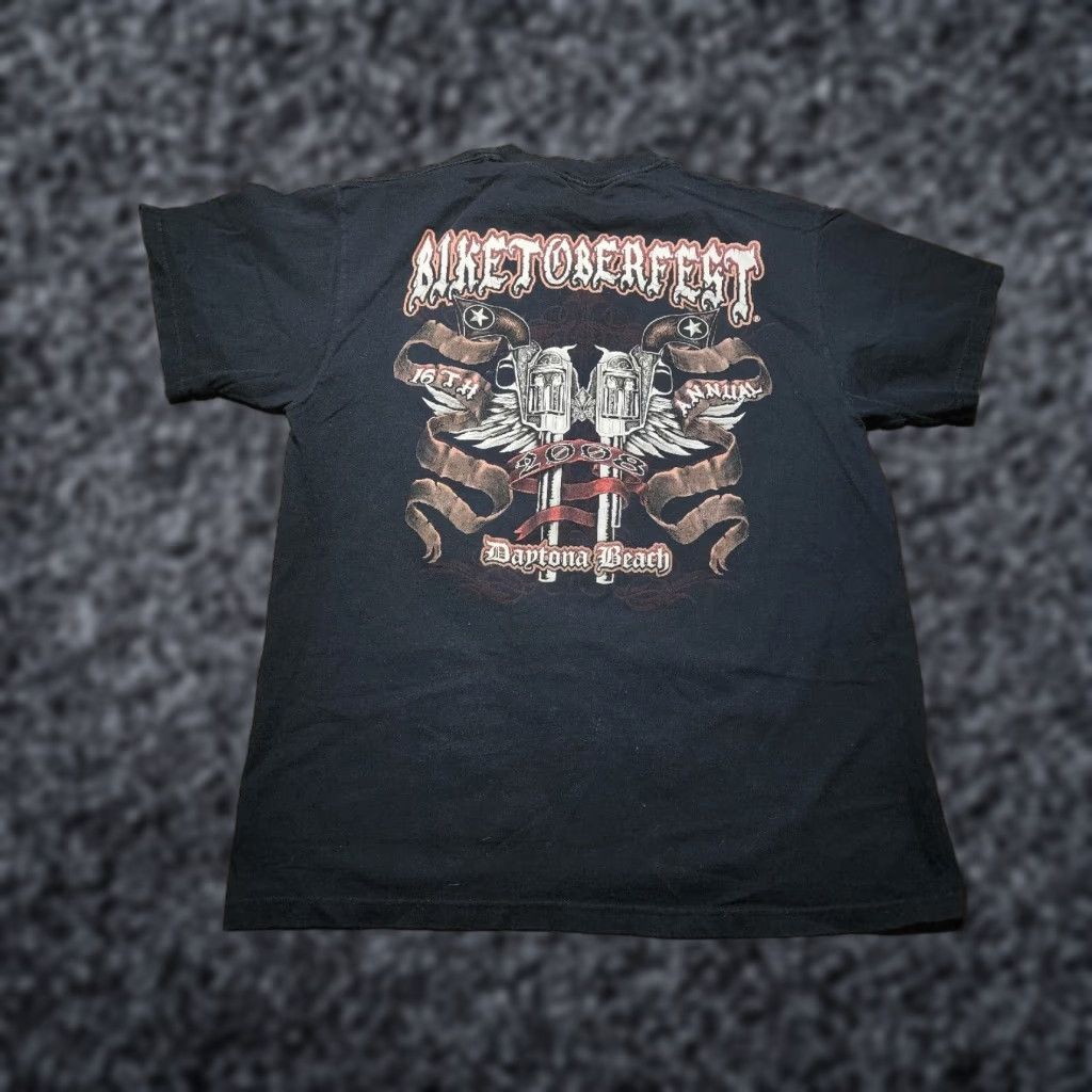 Gildan Mens L Daytona Beach Florida Biketoberfest 2008 Guns Double Sided Biker Size US XL / EU 56 / 4 - 1 Thumbnail