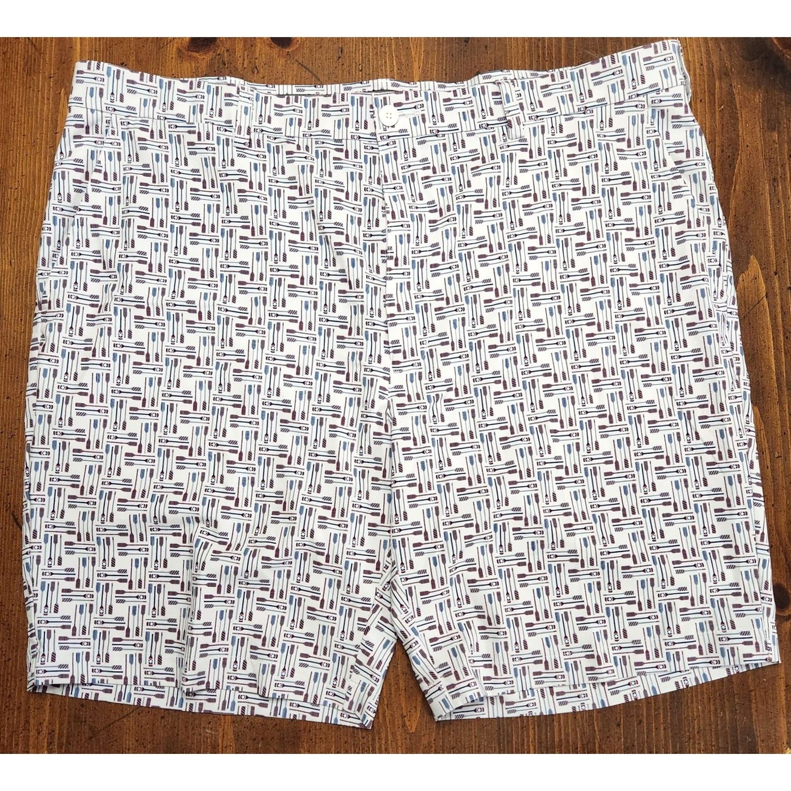 Roundtree & Yorke Roundtree & Yorke Performance Shorts Men Size 42 x 9 Flat White Paddle Print Chino Regular Fit Polyester Elastane White 9 in Inseam Mens Size US 42 / EU 58 - 2 Thumbnail