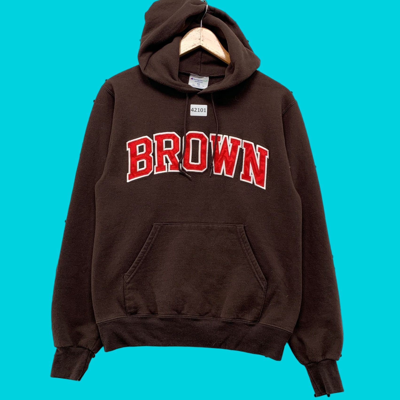 VINTAGE Champion Hoodie Sweatshirt Men Large Brown Embroidered