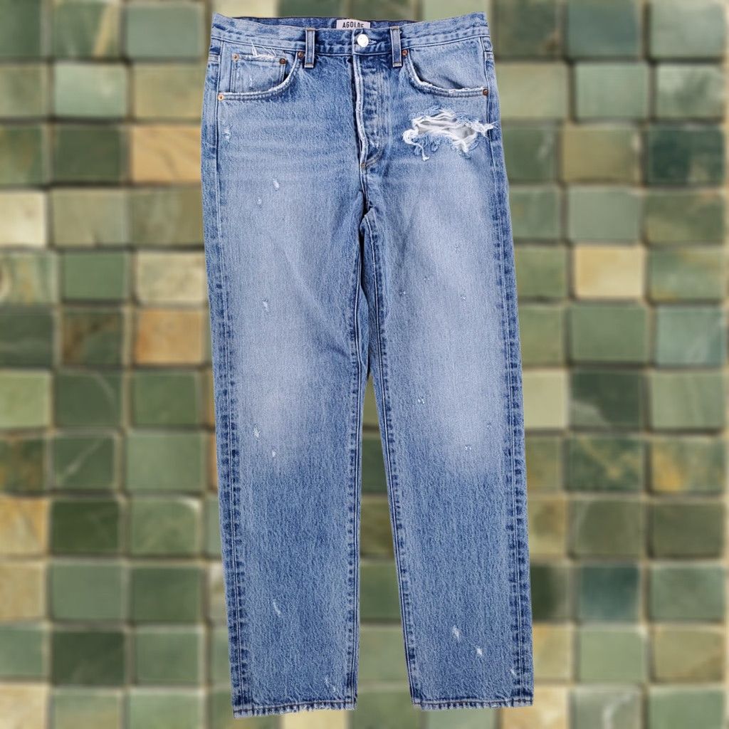 Agolde AGOLDE Jeans Womens 811 Reunion Distressed Made USA Blue 33 Straight 30 (33 x 29.5 Actual) Mens? Size 24" / US 00 / IT 34 - 1 Thumbnail