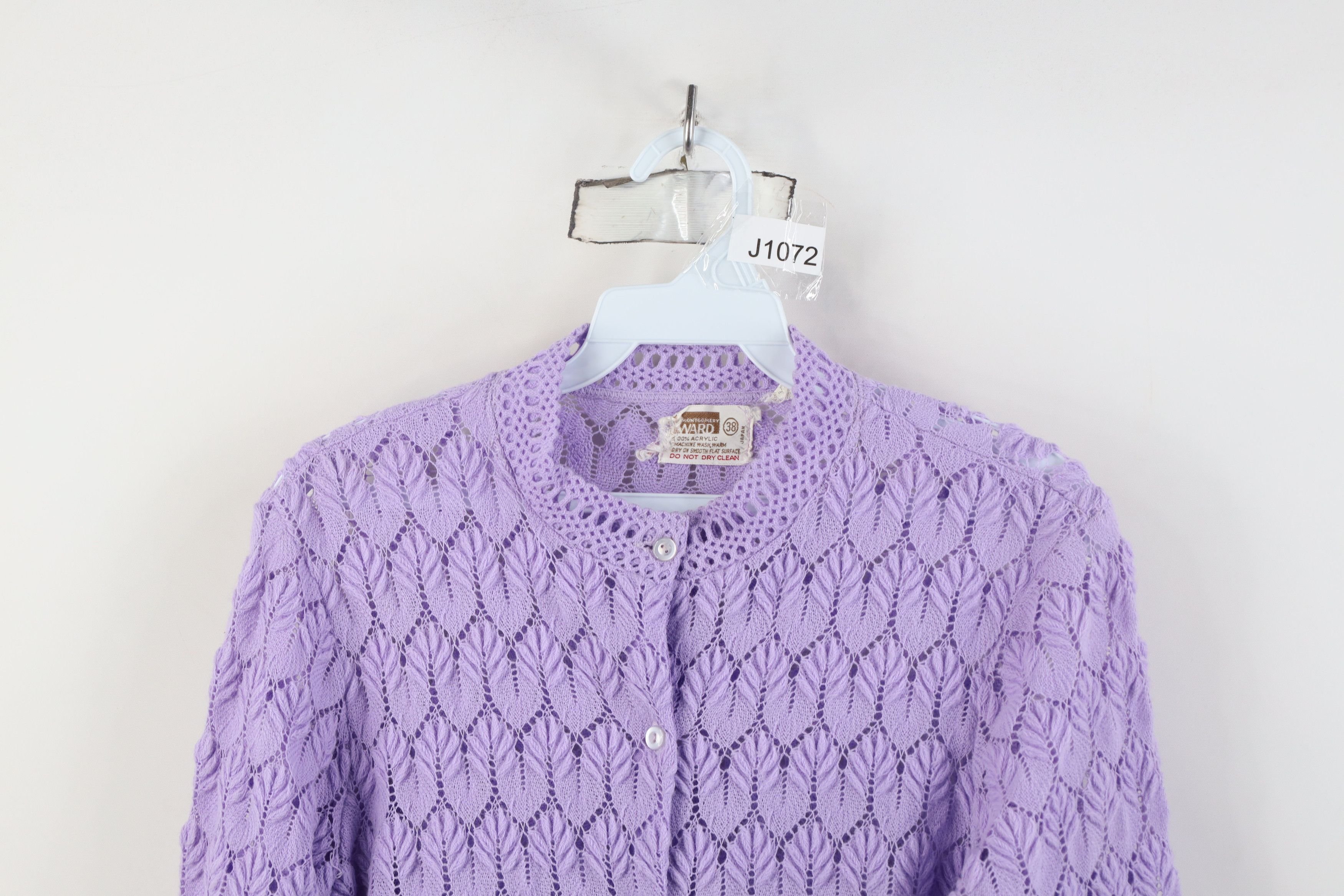 Vintage Vintage 60s Streetwear Crochet Knit Cardigan Sweater Purple Size XS / US 0-2 / IT 36-38 - 2 Thumbnail