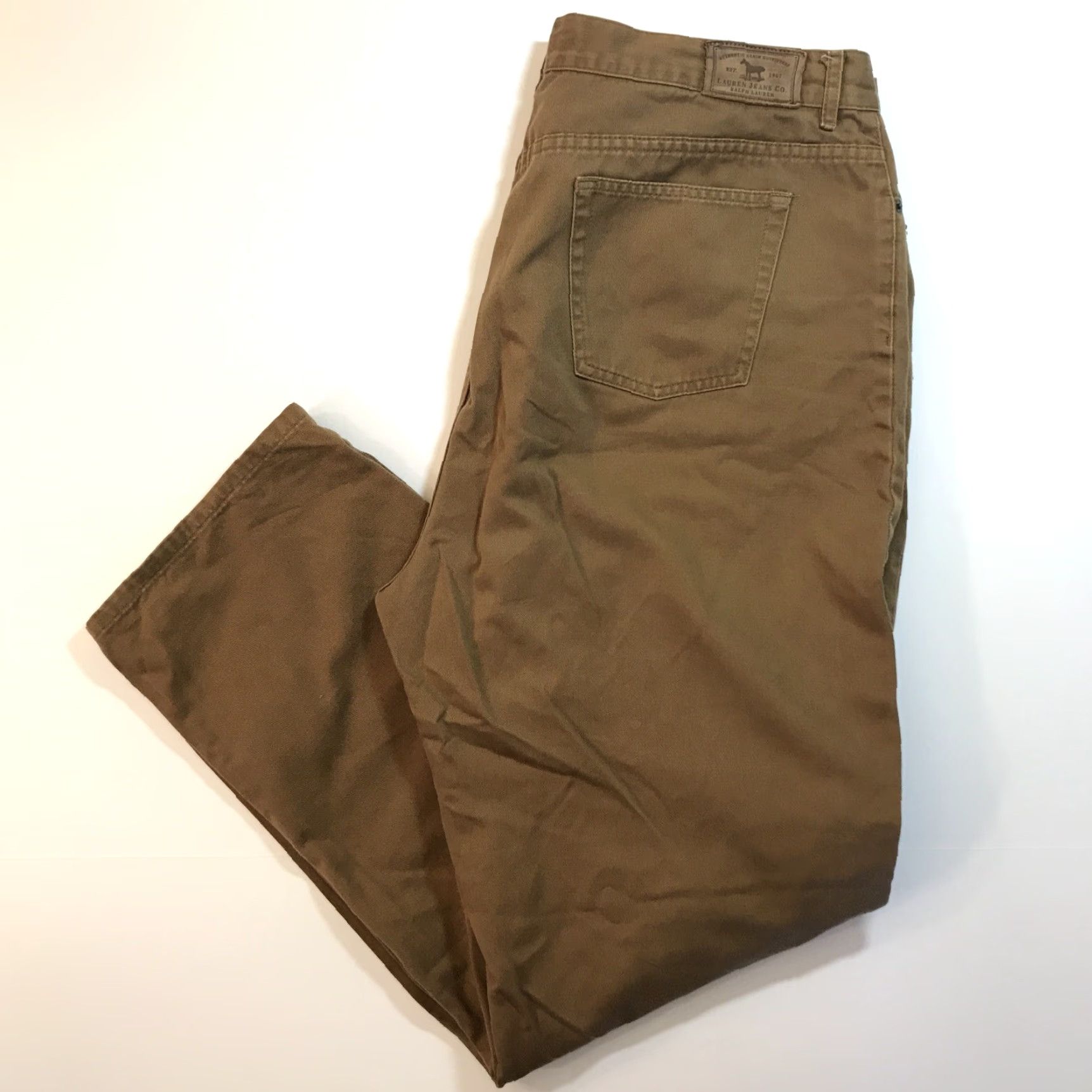 Ralph Lauren VINTAGE Ralph Lauren Jeans Chino Pants Women's Straight Leg 16 Khaki Brown Twill RRL Logo 32" Inseam - Casual Workwear Climate: Classic Designer Women Size 34" / US 12 / IT 48 - 2 Thumbnail