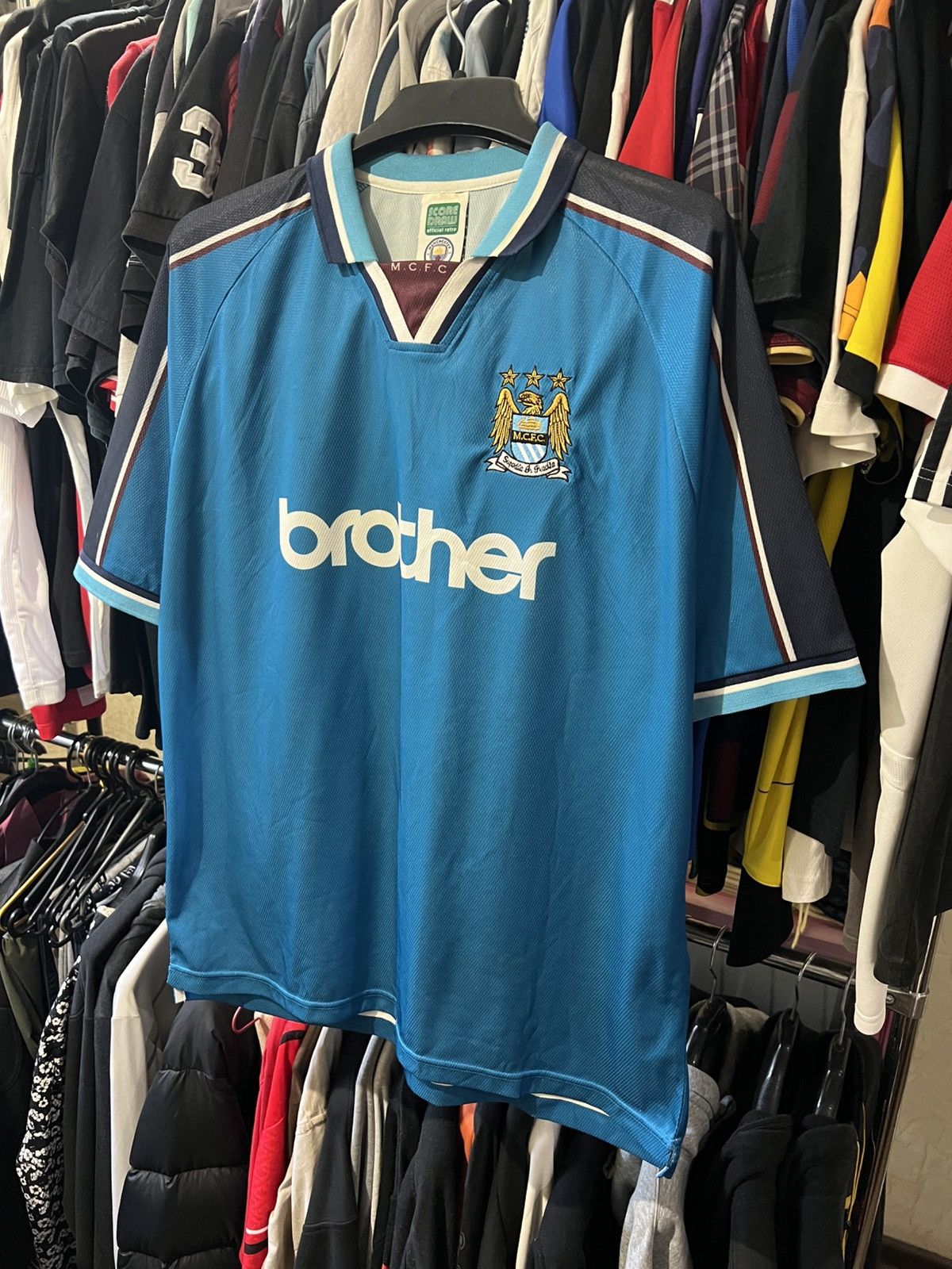 Vintage 1997/1998 SCORE DRAW MANCHESTER CITY FC HOME FOOTBALL SHIRT Size US XL / EU 56 / 4 - 1 Thumbnail