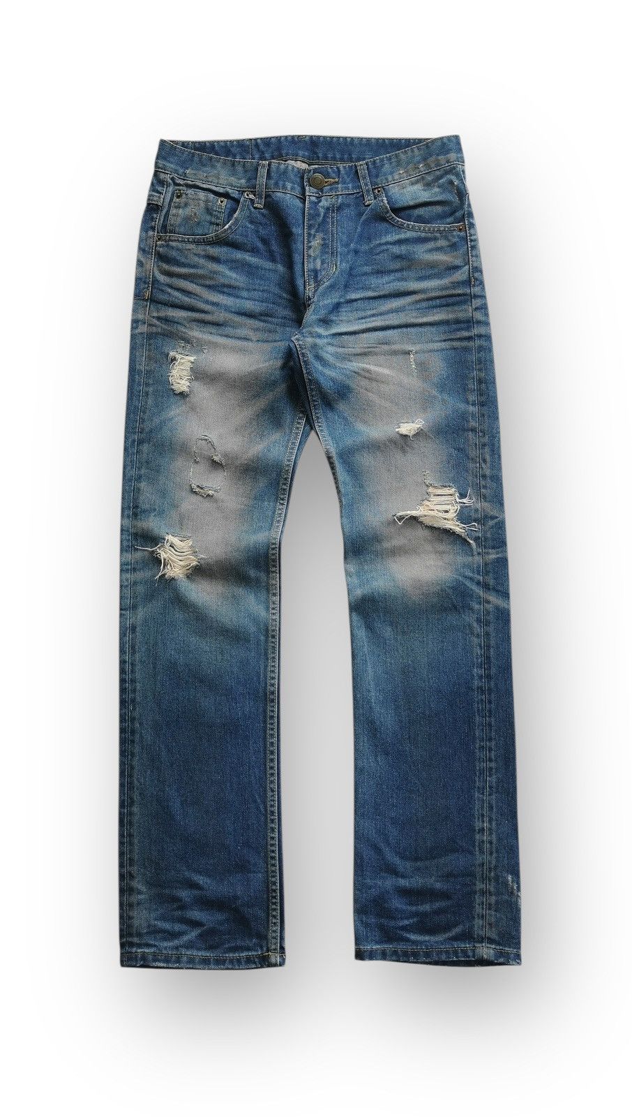 Vintage Blue Factory Washed Blue Distressed Denim Jeans Size US 30 / EU 46 - 2 Thumbnail