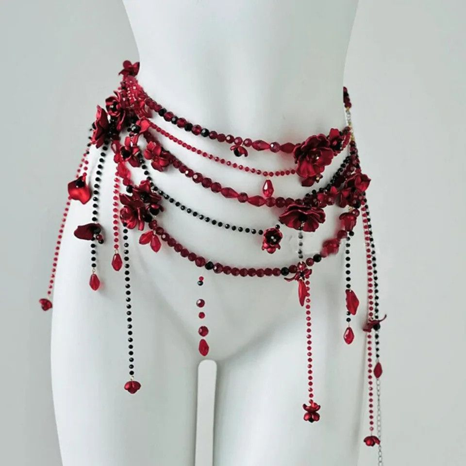 Red Belt Jewelry Multilayer Pearl Waist Chain, Women's
