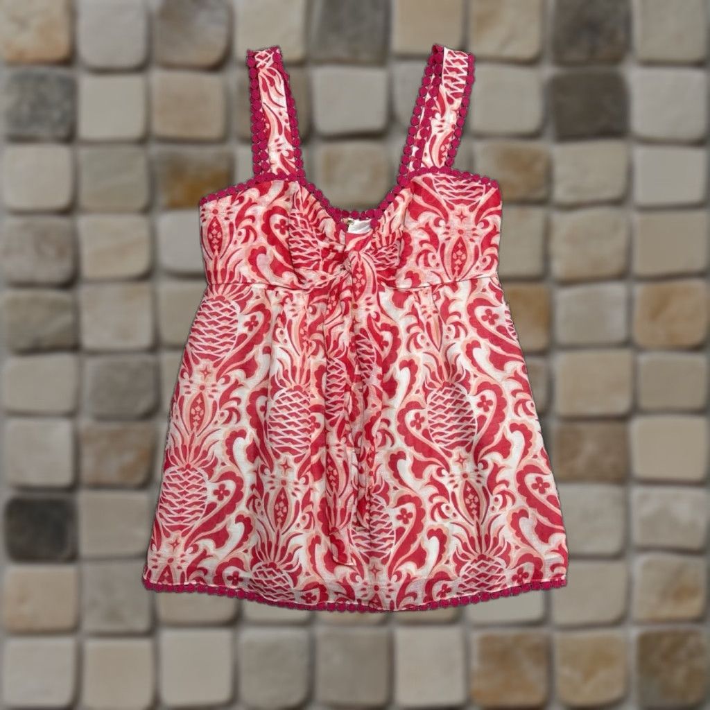 Vintage kate spade new york Blouse Top Womens 4 Pink Linen Silk Pineapple Print Sleeveless V-Neck Zip Casual Lightweight Easy Care Size S / US 4 / IT 40 - 1 Thumbnail