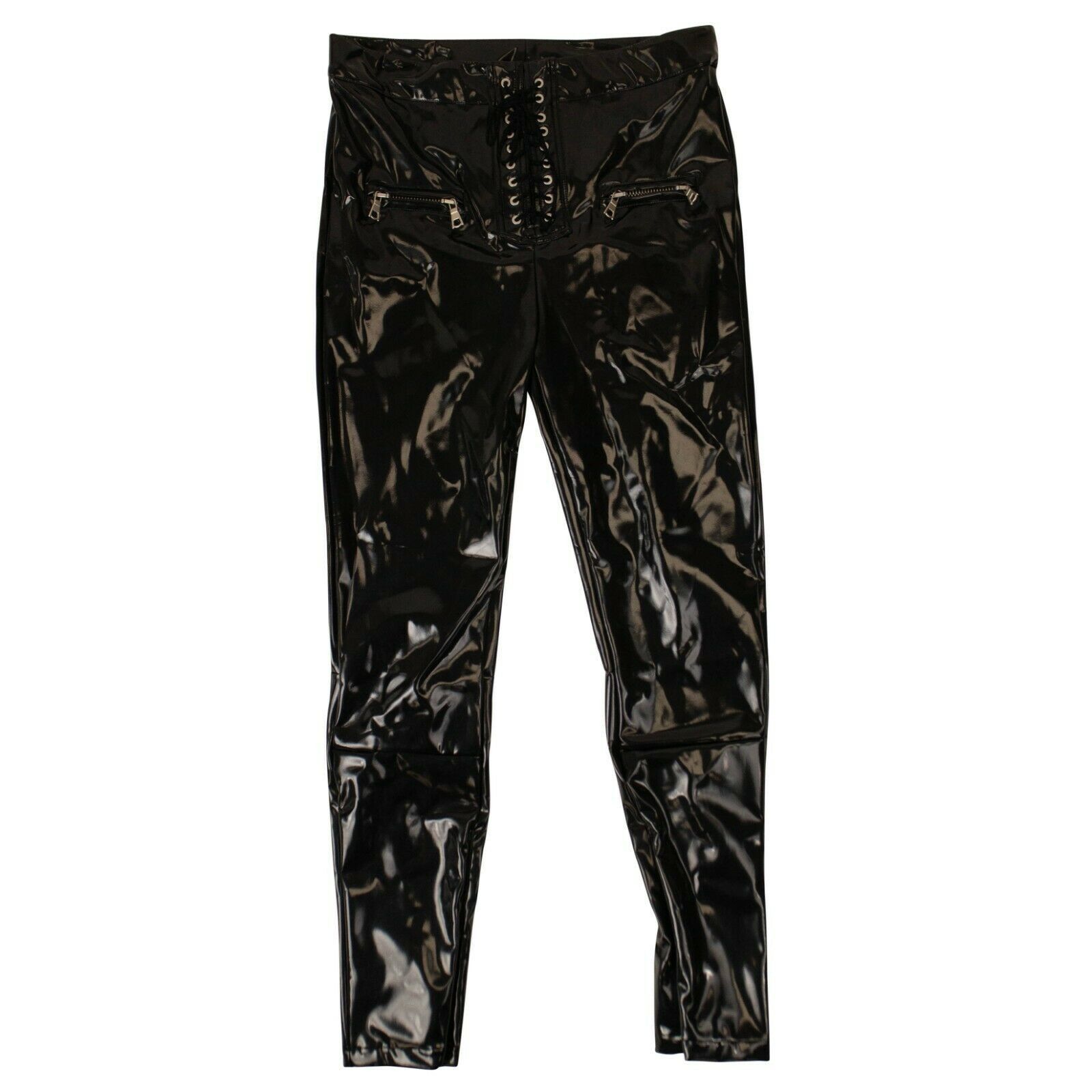 image of Unravel Project Black Latex Lace Up Pants Size 30, Women's