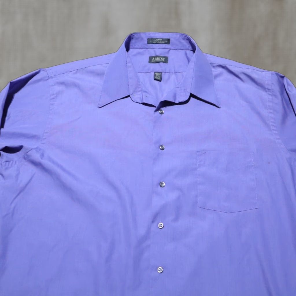 Arrow Arrow Shirt Men 17.5 Blue Long Sleeve Button-Down Solid Cotton Blend 171/2 17.5 32 / 33 Casual Size US XL / EU 56 / 4 - 1 Thumbnail