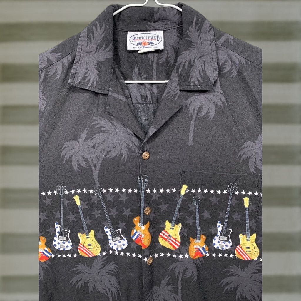 Vintage Pacific Legend Button-Up Shirt Mens M Black Palm Trees Guitars Hawaii USA Shirt Size US M / EU 48-50 / 2 - 1 Thumbnail