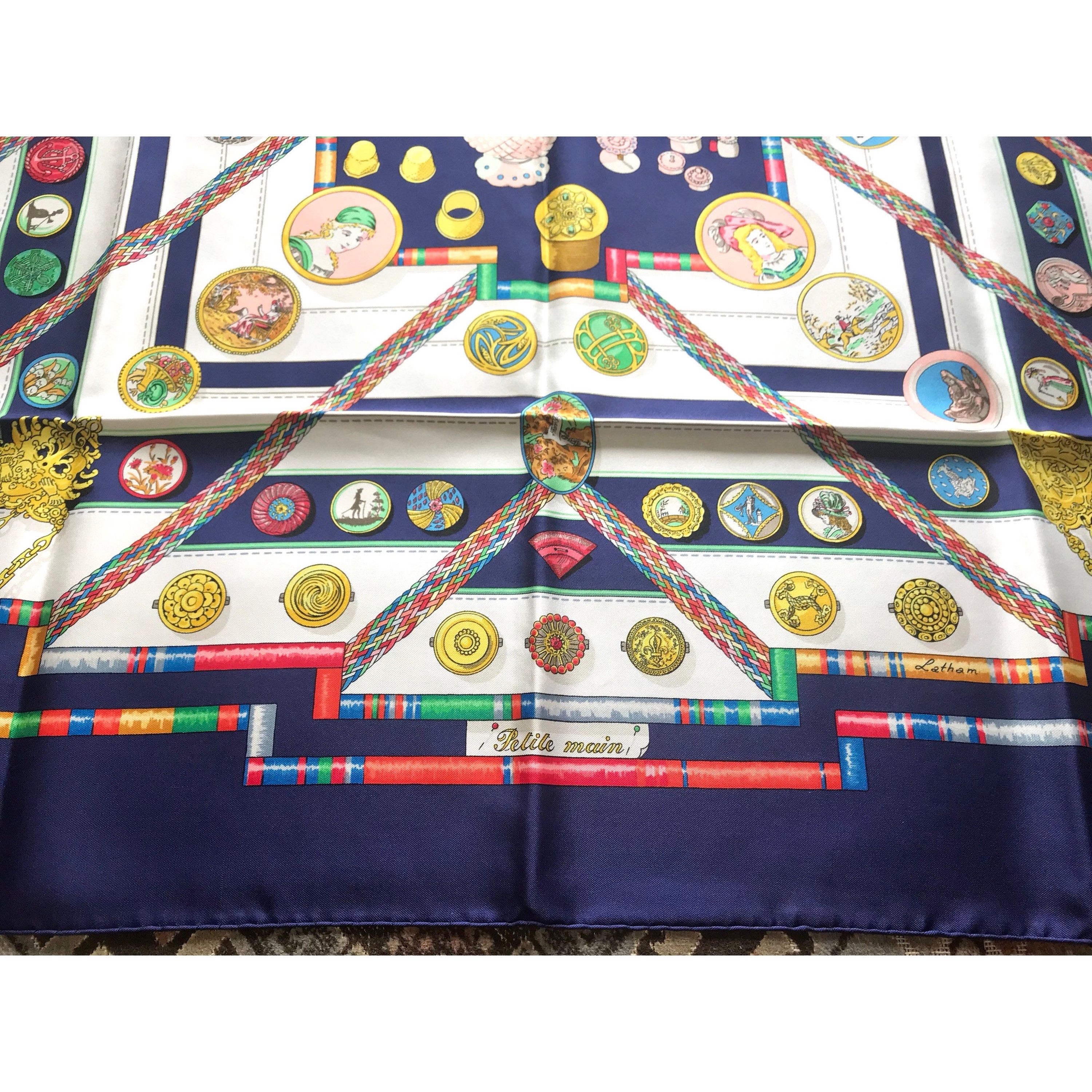 Hermes Vintage HERMES Carre navy silk scarf with yellow, pink, gree Size ONE SIZE - 6 Thumbnail