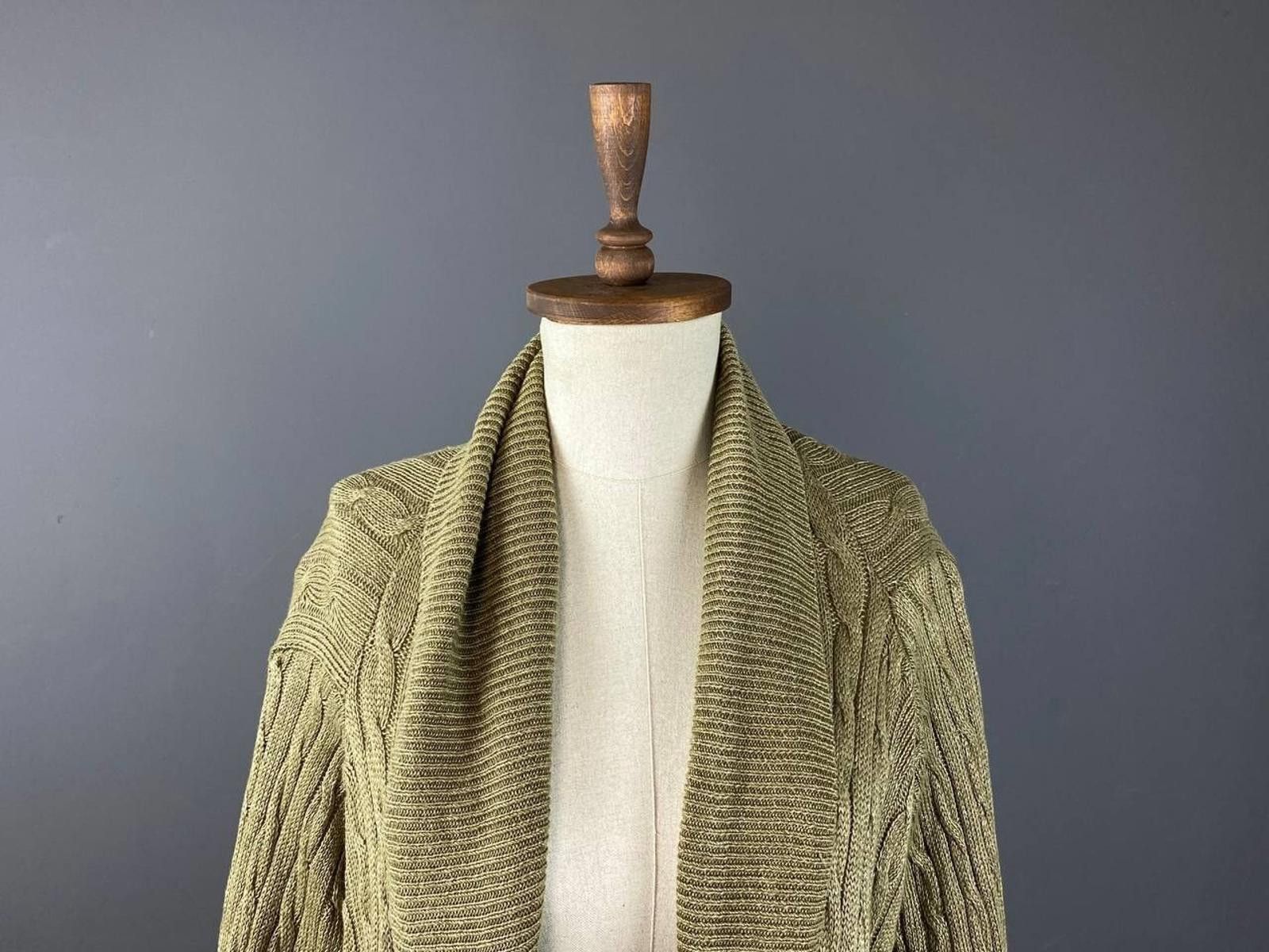 Lauren Ralph Lauren Ralph Lauren Khaki Linen Cable Knit Cardigan Sweater Size M Size M / US 6-8 / IT 42-44 - 2 Thumbnail