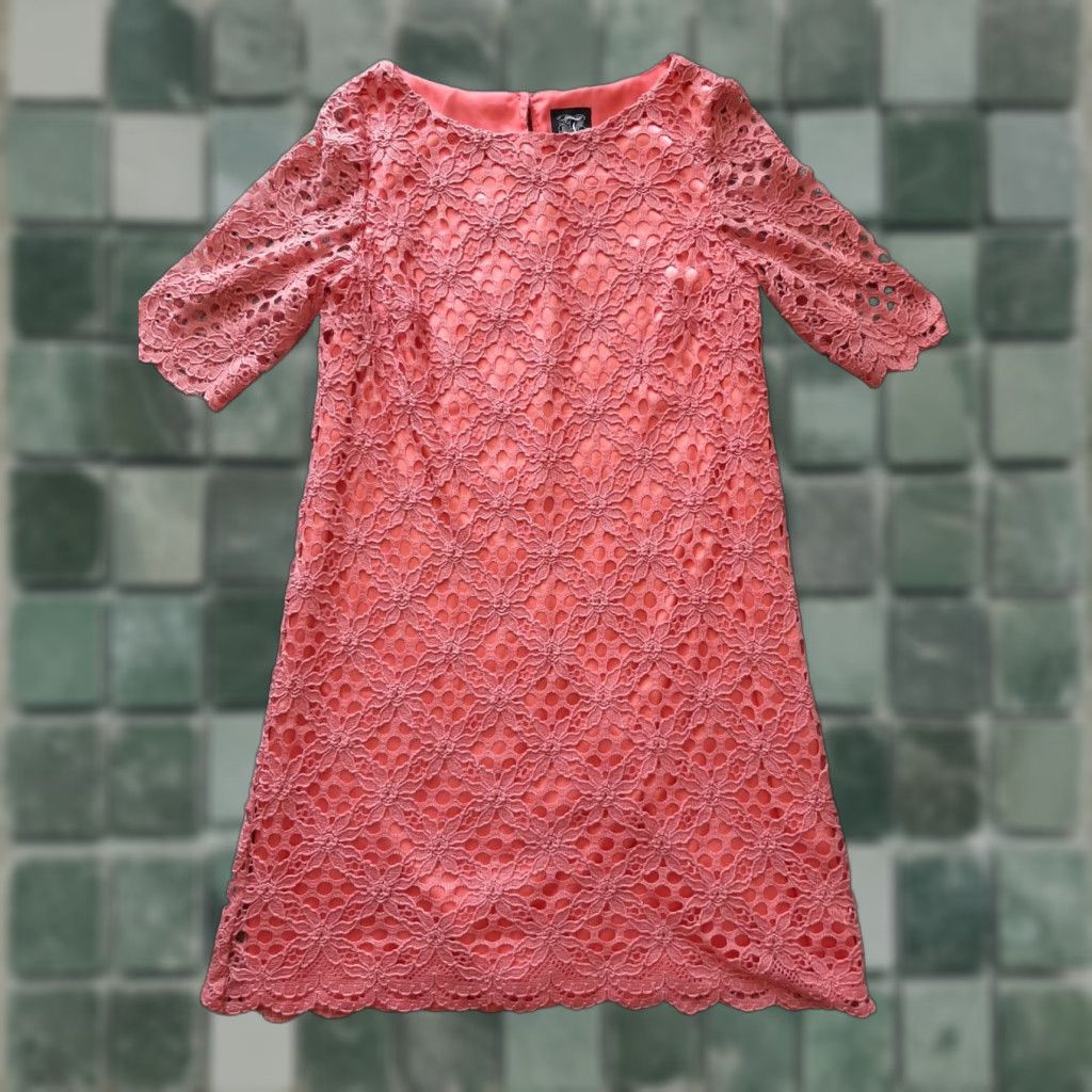 Pinko Jax Dress Womens Size 10 Short Sleeve Pink Knee Length Lined Lace Size 32" / US 10 / IT 46 - 1 Thumbnail