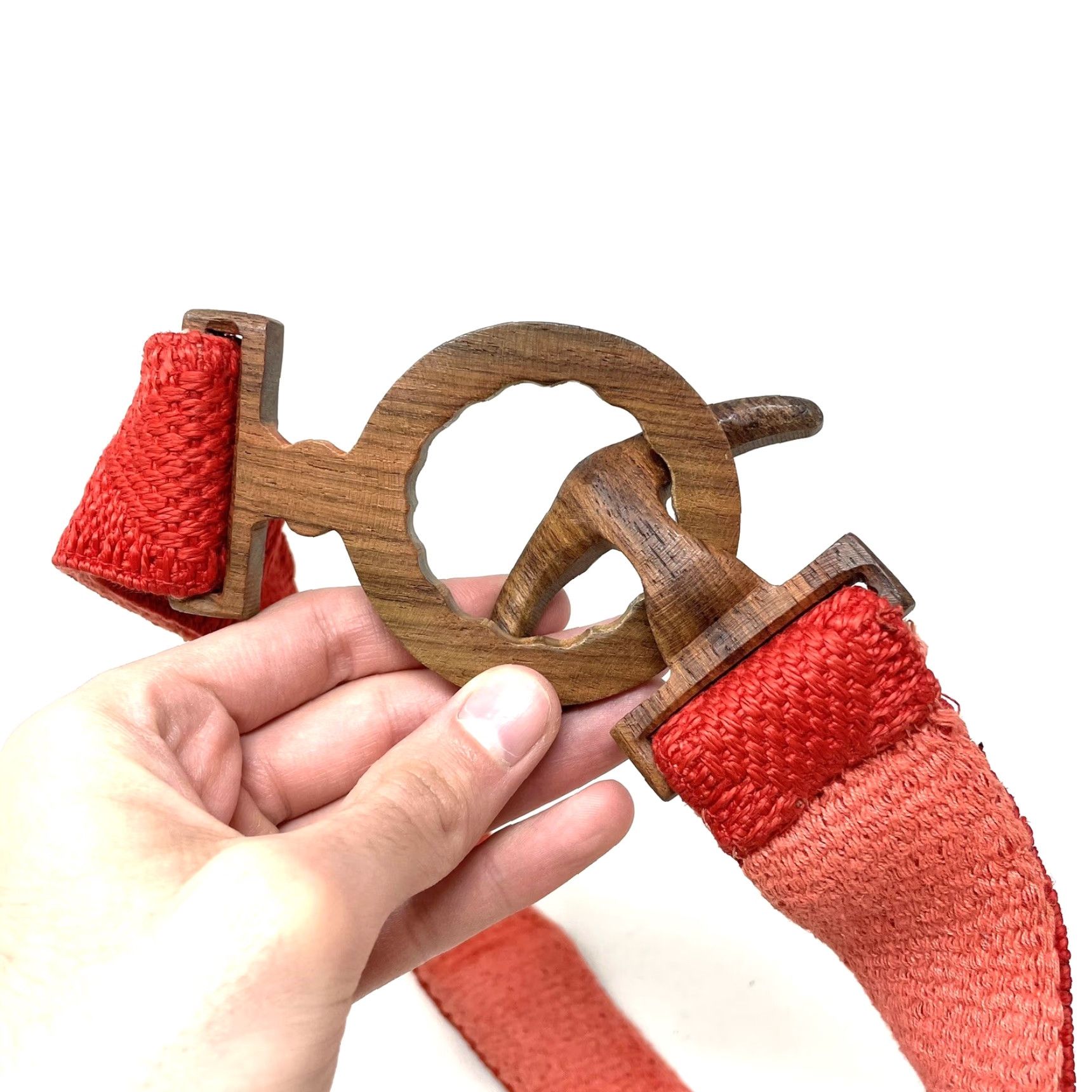 Vintage VINTAGE 1950s Womens Belt Size 30 Carved Wood Buckle Woven Nautical Theme Red J24 Belt Womens Red Vintage 1950s Size ONE SIZE - 6 Thumbnail