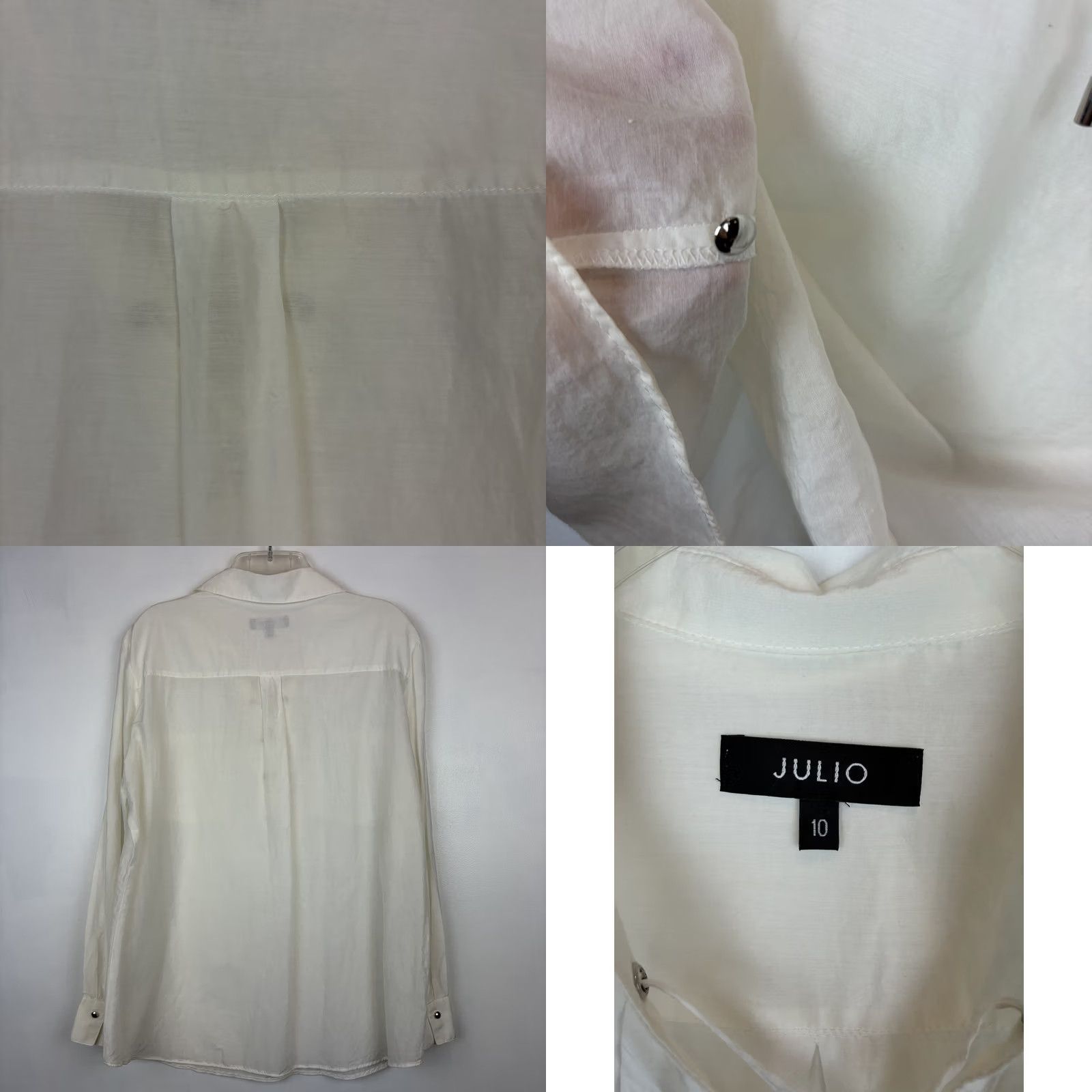 Vintage White Cottage Coastal Beach Lace Up Sheer Poet Button Shirt Women 10 Size L / US 10 / IT 46 - 8 Thumbnail