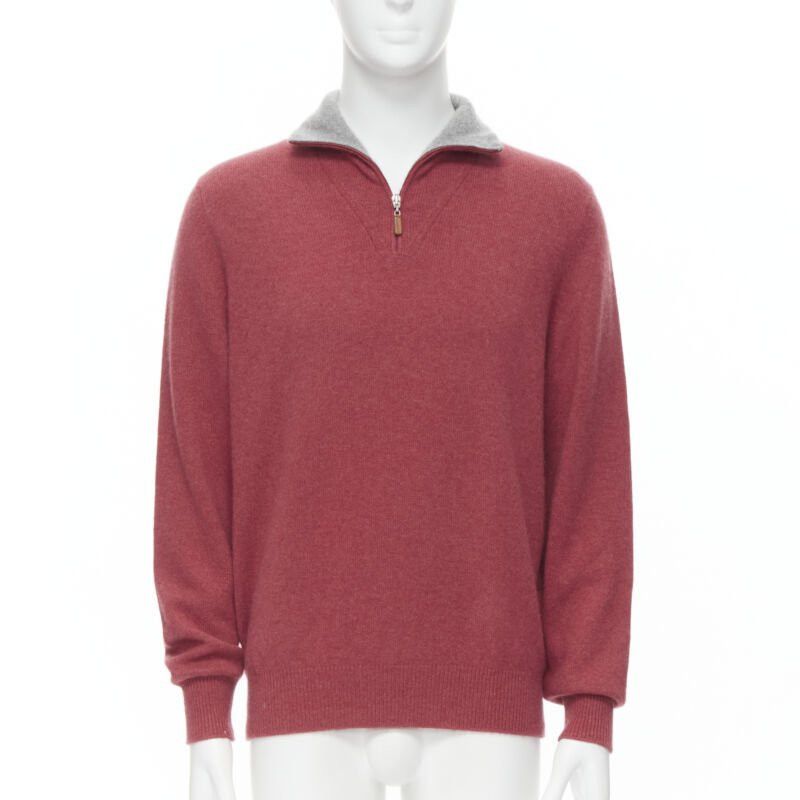 Brunello Cucinelli BRUNELLO CUCINELLI 100% cashmere grey collar half zip pullover sweater EU52 XL Size US XL / EU 56 / 4 - 1 Thumbnail