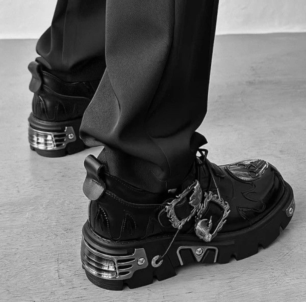 Other Gothic Punk Motorcycle Platform Metal Split Leather Boots Size US 9 / EU 42 - 1 Thumbnail