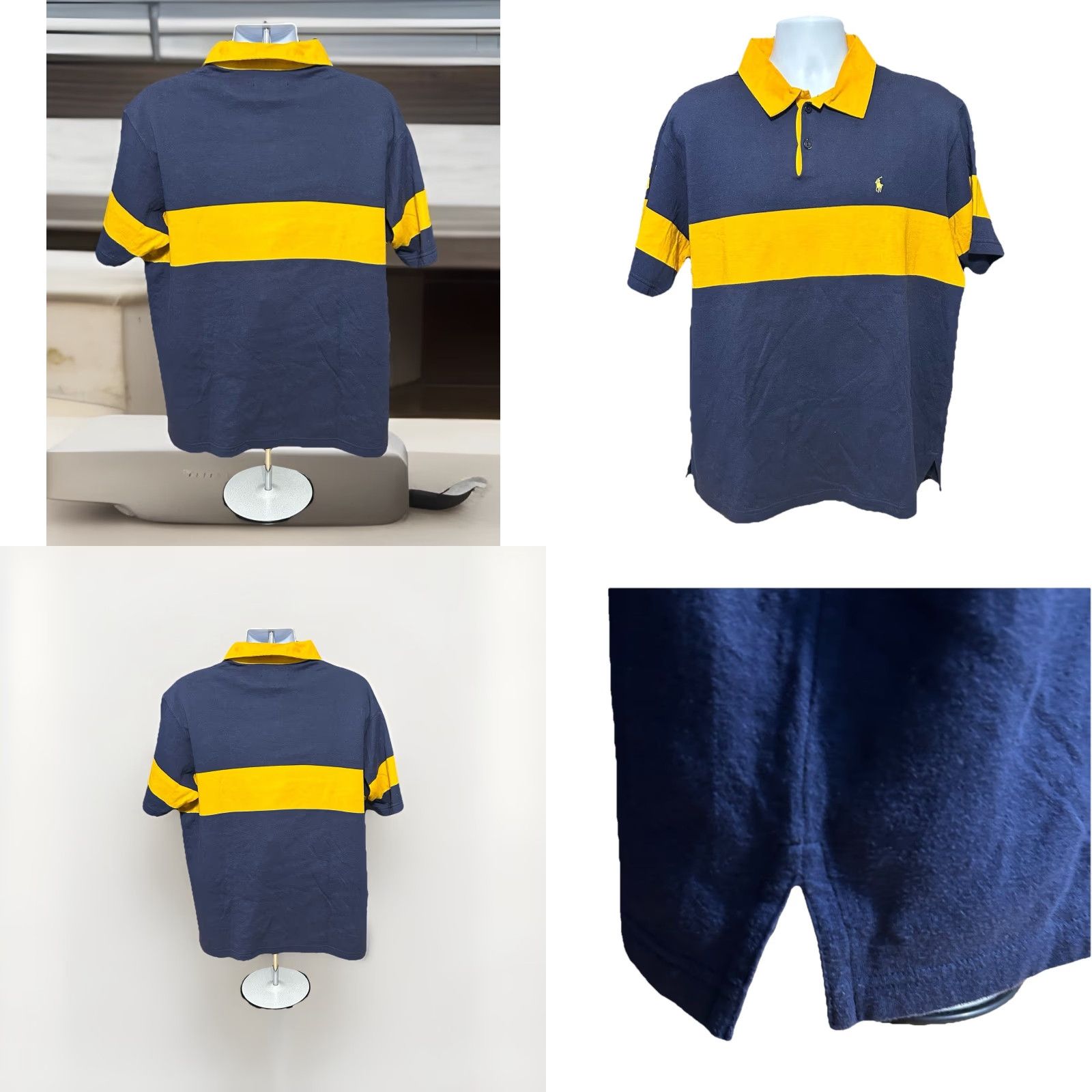 Polo Ralph Lauren VTG Polo Ralph Lauren Polo Shirt Men XL Navy Blue Yellow Stripe Pony Chest Size US XL / EU 56 / 4 - 8 Thumbnail
