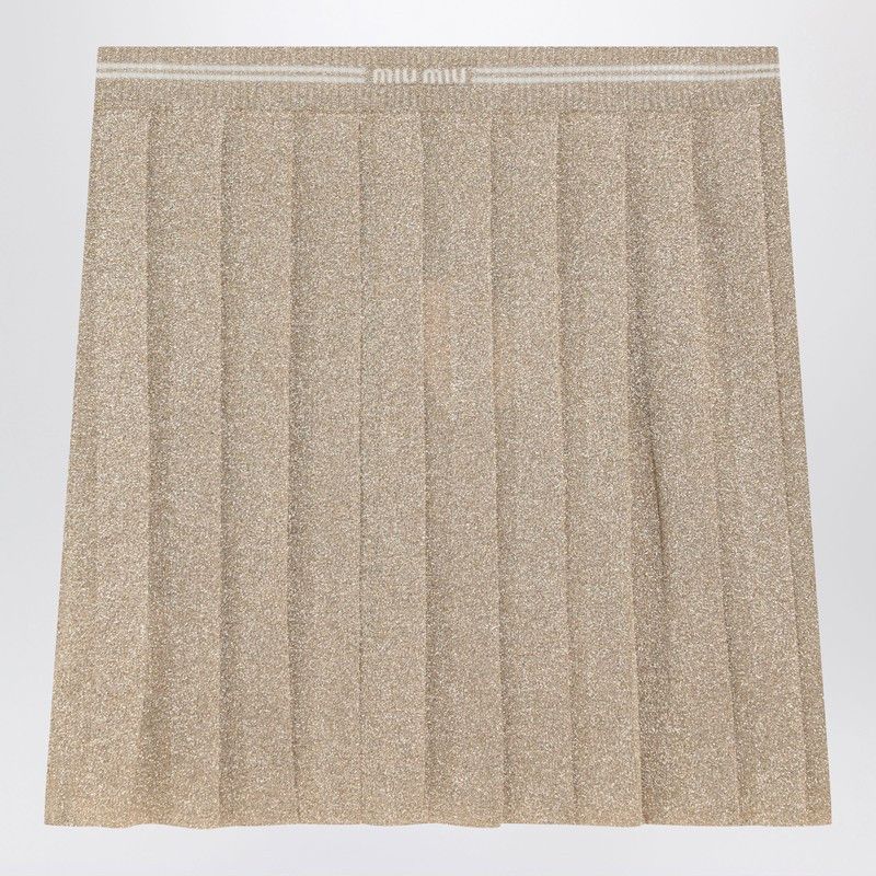 Miu Miu Miu Miu Gold Pleated Lurex Miniskirt Size 27" / US 4 / IT 40 - 1 Thumbnail