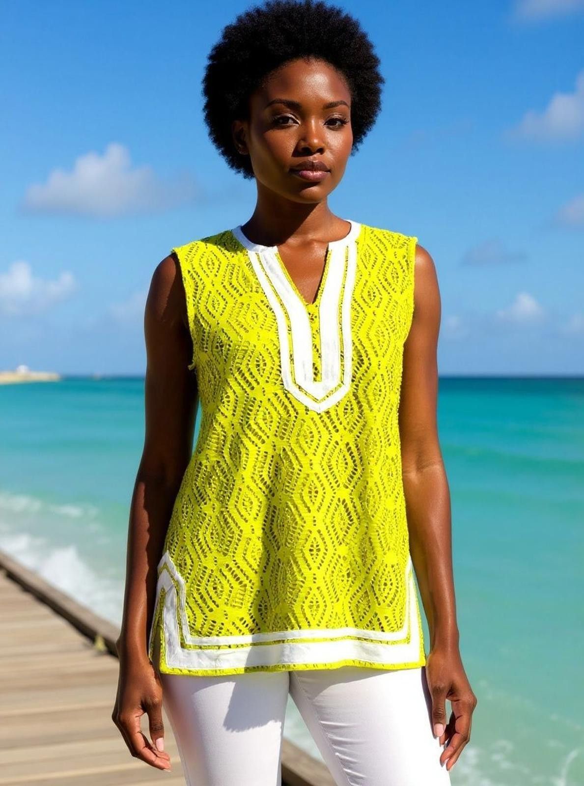 Other Peck & Peck Yellow Sleeveless Women's Tunic with White Trim Size M / US 6-8 / IT 42-44 - 2 Thumbnail