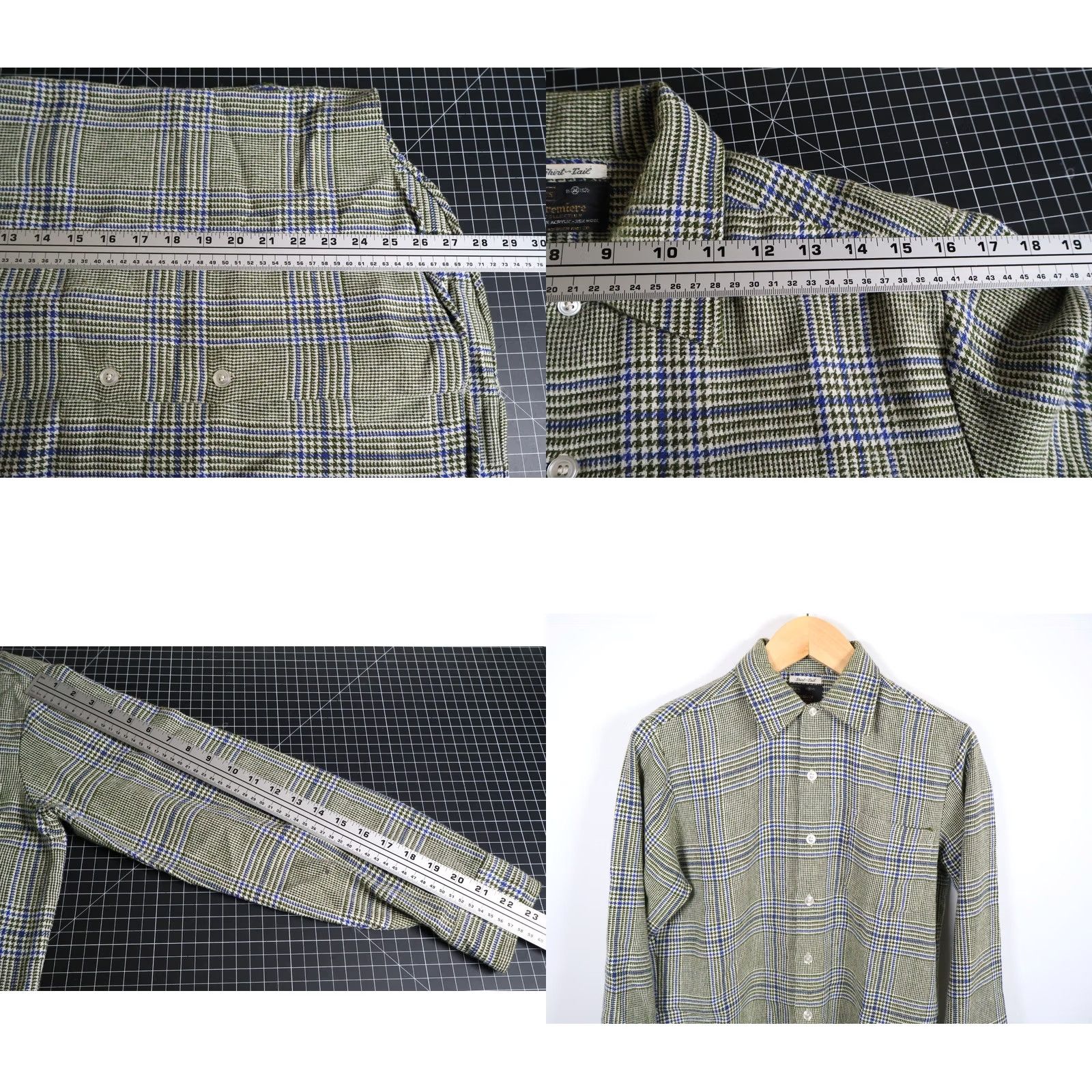 Sears VINTAGE Sears Flannel Shirt Men's Medium Green Blue Houndstooth 80s 70s Wool Blend Size US M / EU 48-50 / 2 - 8 Thumbnail