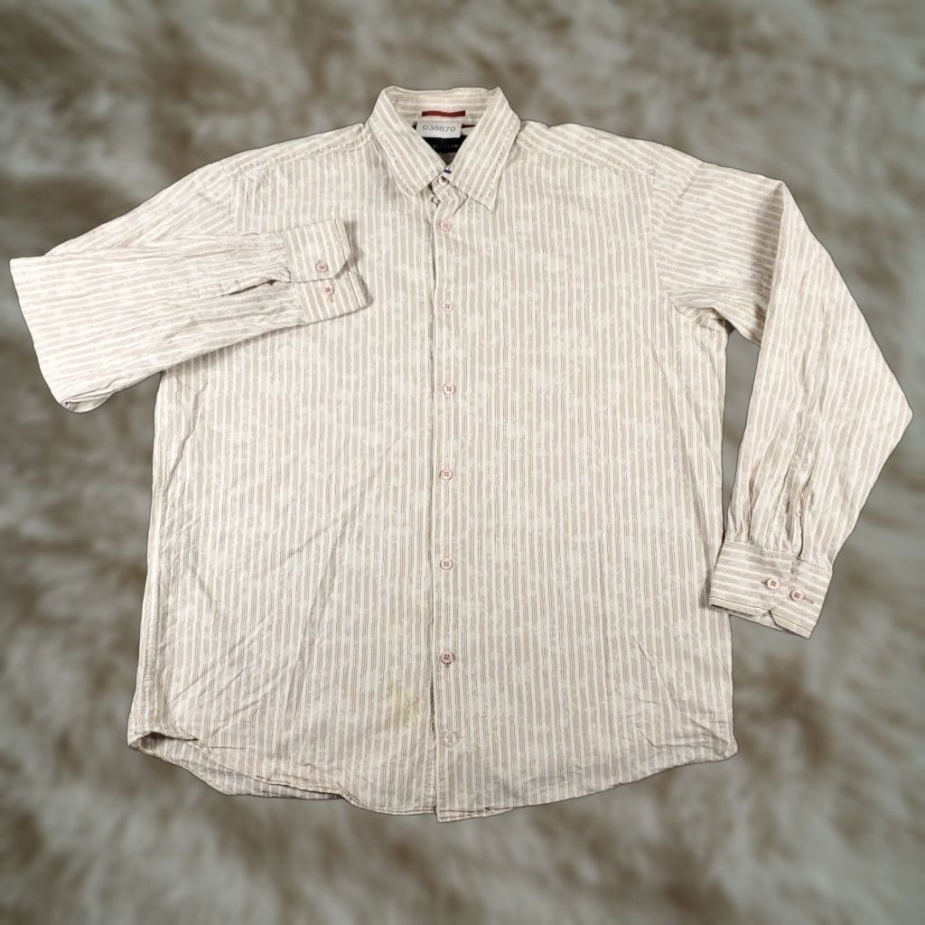 BUGATCHI Bugatchi Uomo Shirt Large Beige Striped Button-Up Long Sleeve Mens Size US L / EU 52-54 / 3 - 1 Thumbnail