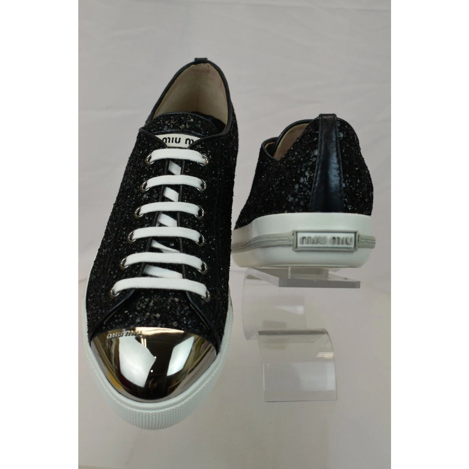 Miu Miu MIU MIU PRADA 5E899 BLACK GLITTER METAL LOGO SNEAKERS 41 ITA Size US 11 / IT 41 - 6 Thumbnail