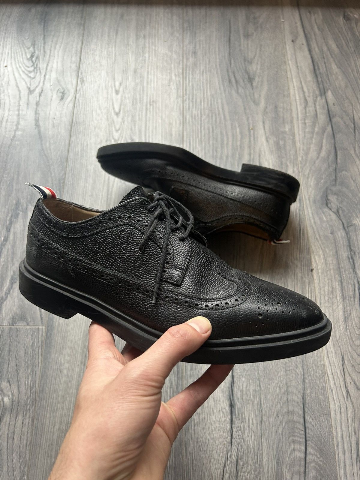 Thom Browne Black Wingtip Brogue Derby Shoes Size US 6.5 / EU 39-40 - 1 Thumbnail