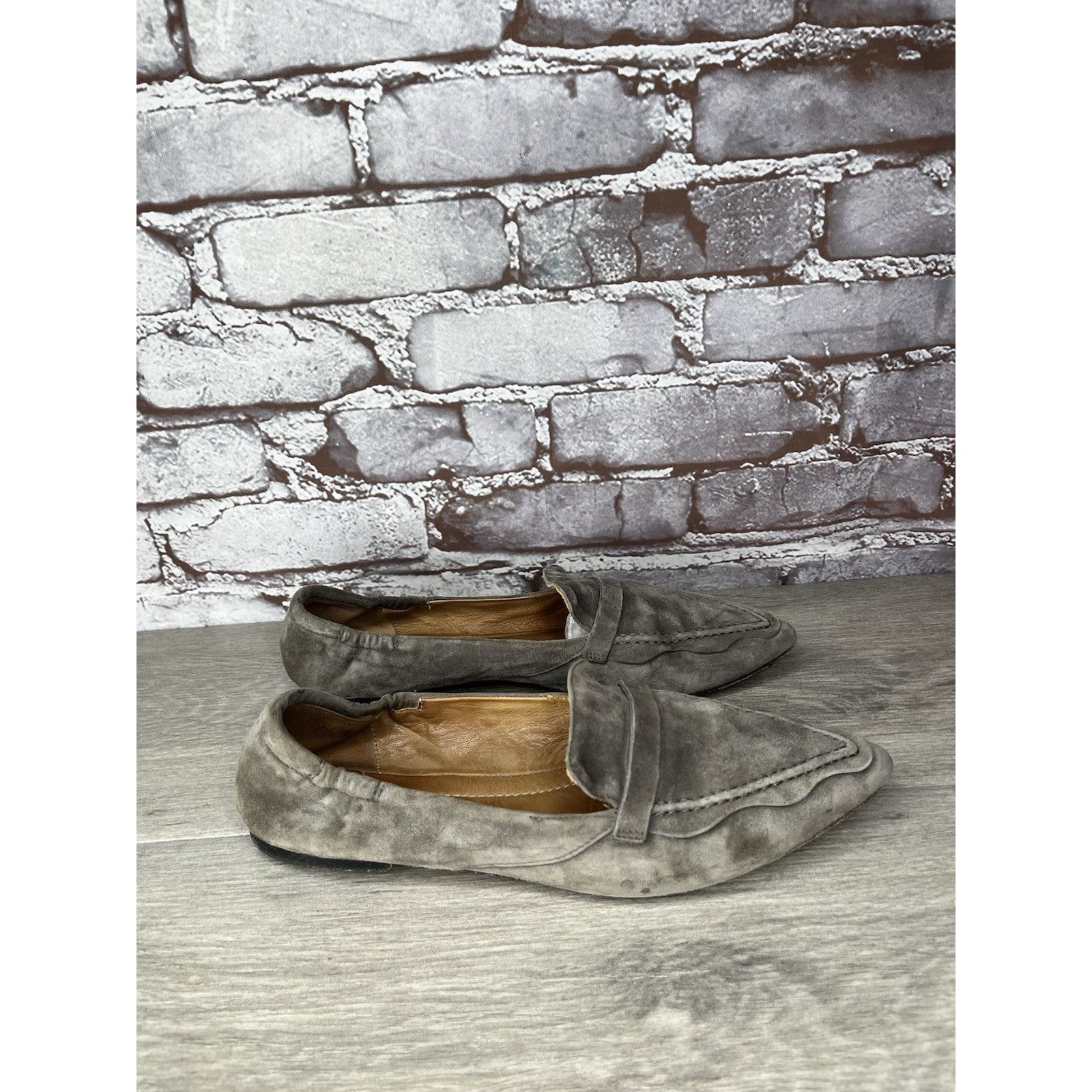 gomme Pomme D’or Gray Suede Leather Pointed Toe Ballet Flats Women Size US 7.5 / IT 37.5 - 4 Thumbnail