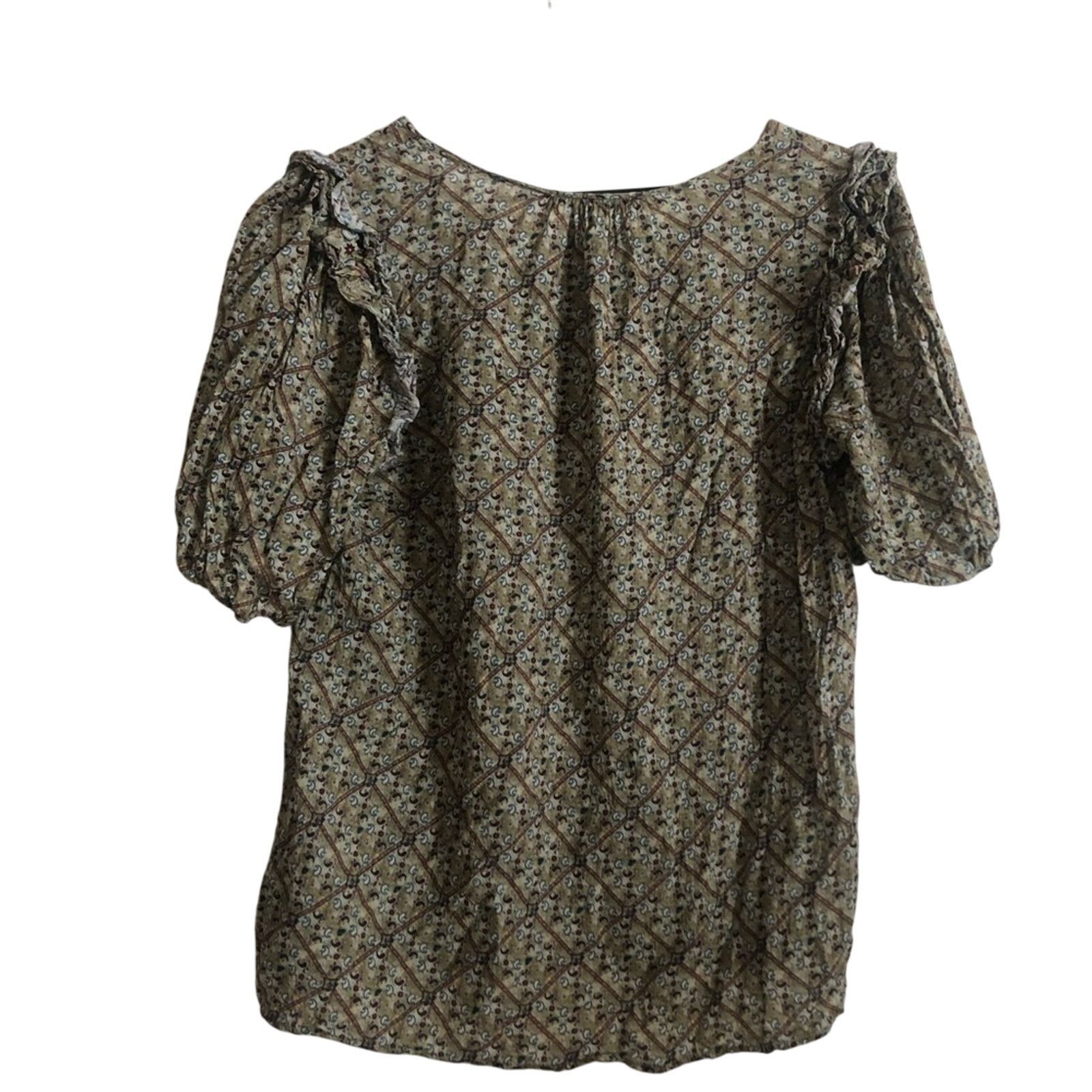 Anthropologie Anthropologie DR2 Green Floral Paisley Scoop Neck Blouse Top Size M / US 6-8 / IT 42-44 - 2 Thumbnail