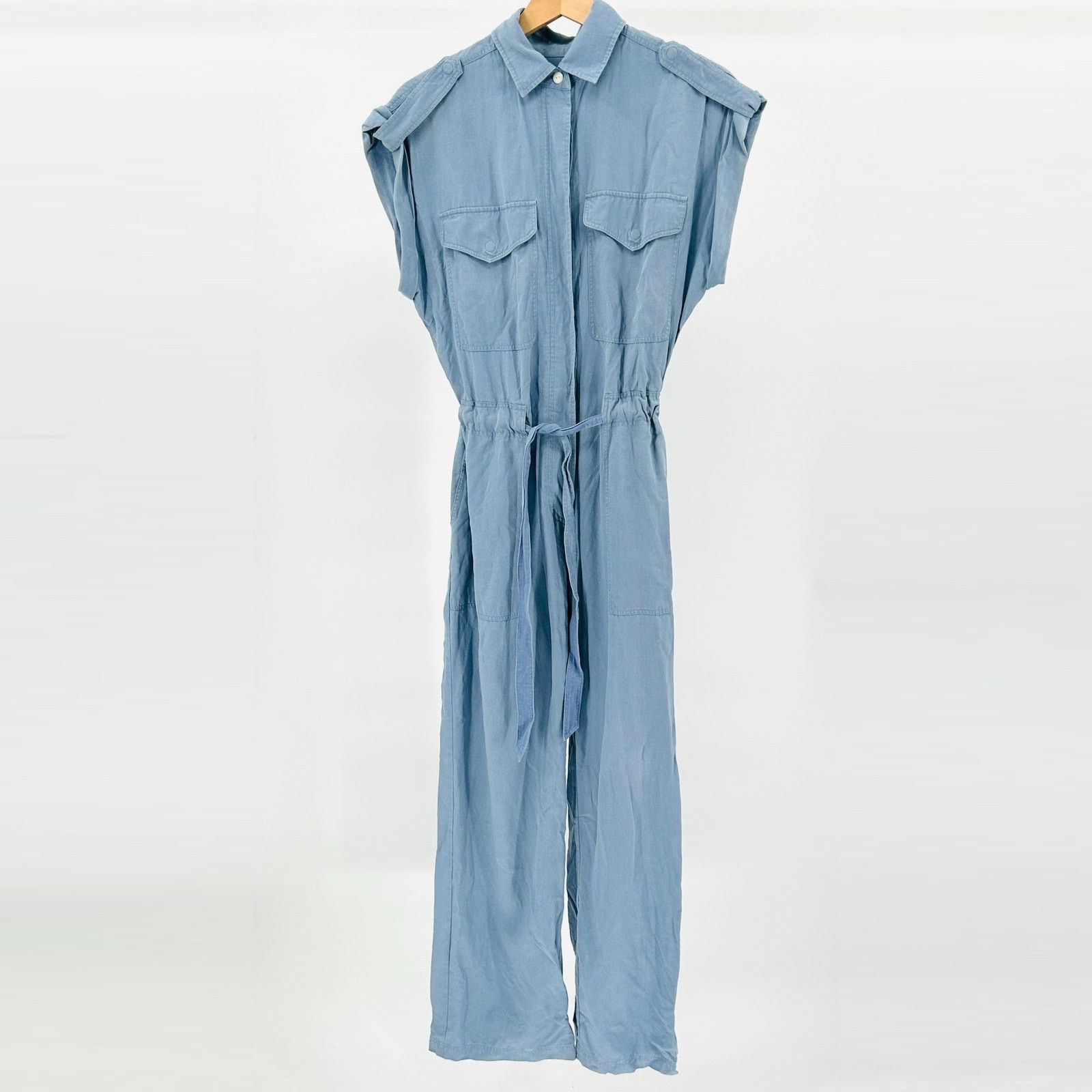 Rag & Bone Y2K Light Blue Linen Blend Button-Front Utility Jumpsuit Size 26" / US 2 / IT 38 - 1 Thumbnail