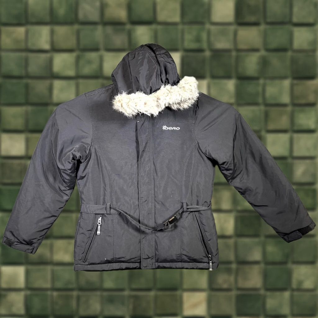 Vintage Aéròpostale Jacket Womens Medium Black Belted Full Zip Faux Fur Hooded Gorpcore Shirt Size M / US 6-8 / IT 42-44 - 1 Thumbnail
