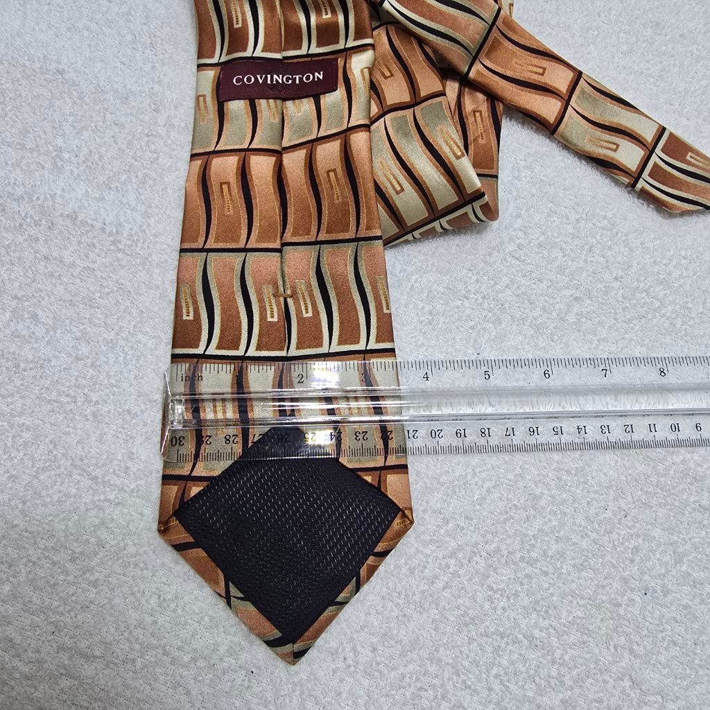 Covington Men's Covington Brown Beige Geometric All Silk Tie One Size Size ONE SIZE - 6 Thumbnail